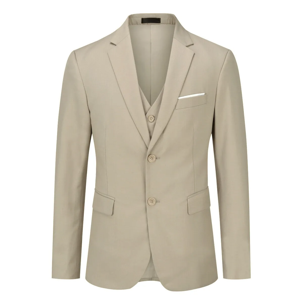 3-Piece Notched Lapel Casual Suit Beige