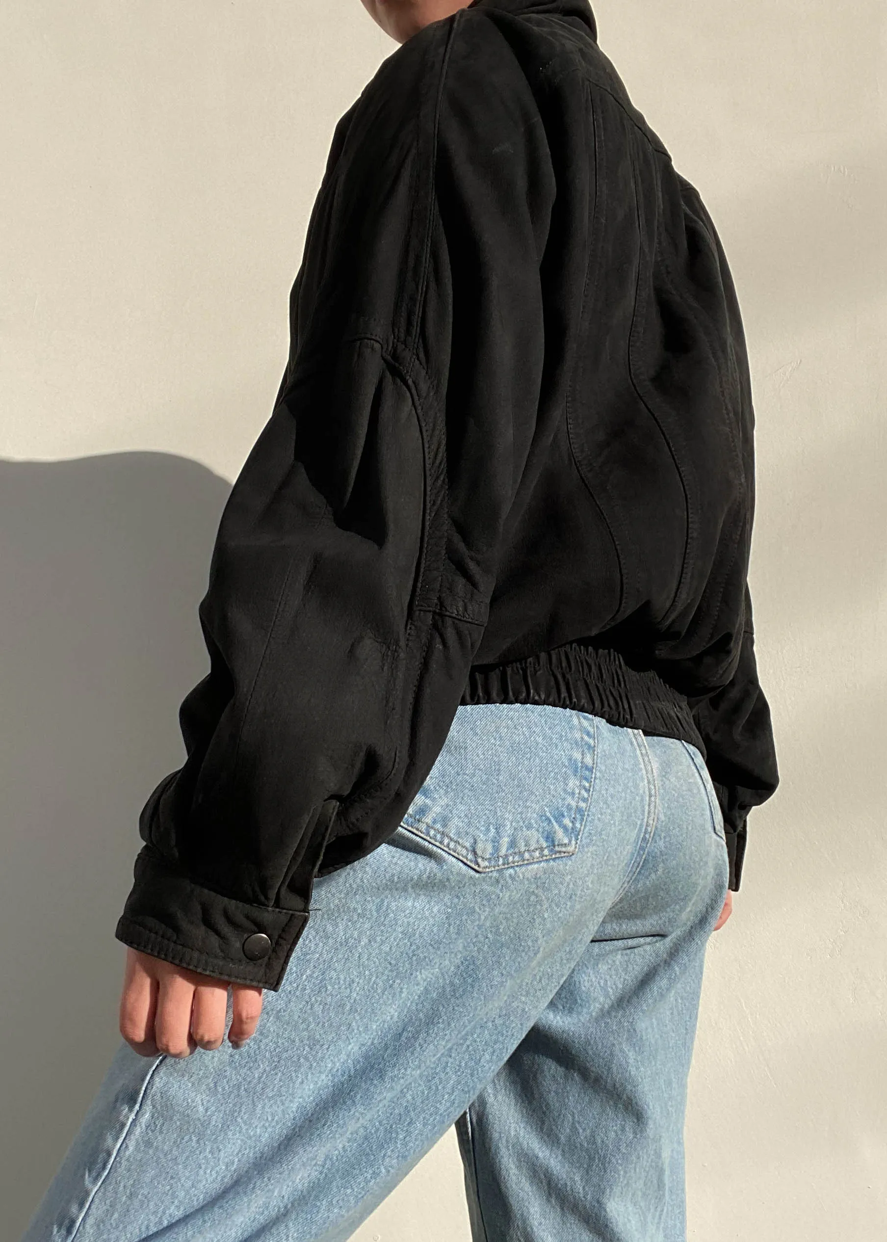 80's Black Suede Leather Bomber (L)