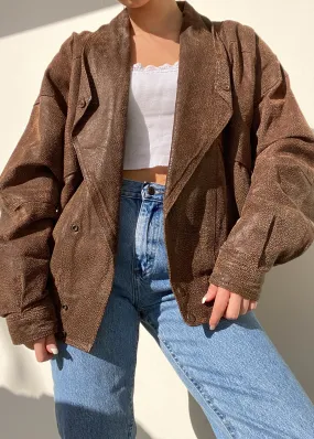 80's Brown Leather Bomber Jacket (M-L)