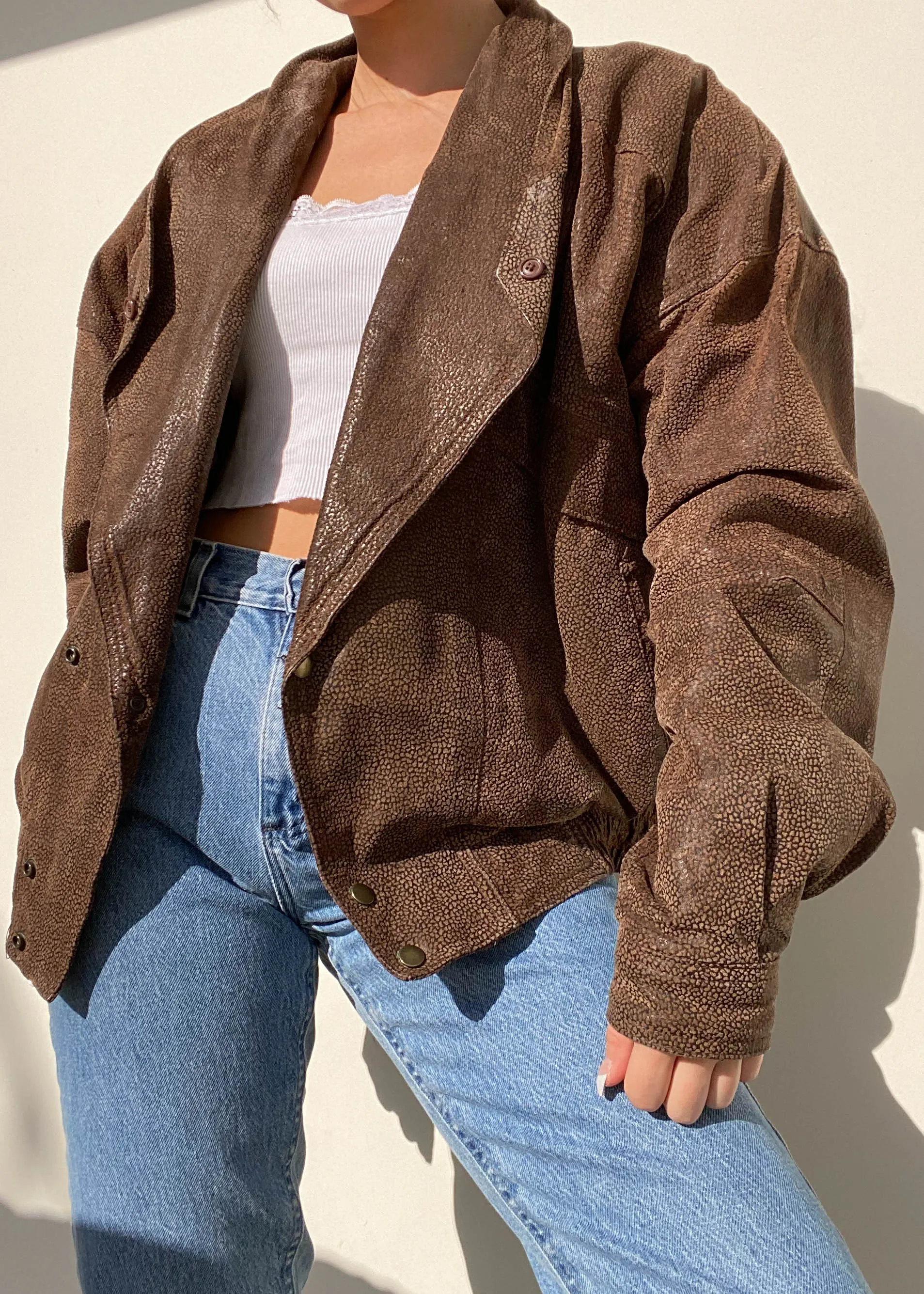 80's Brown Leather Bomber Jacket (M-L)