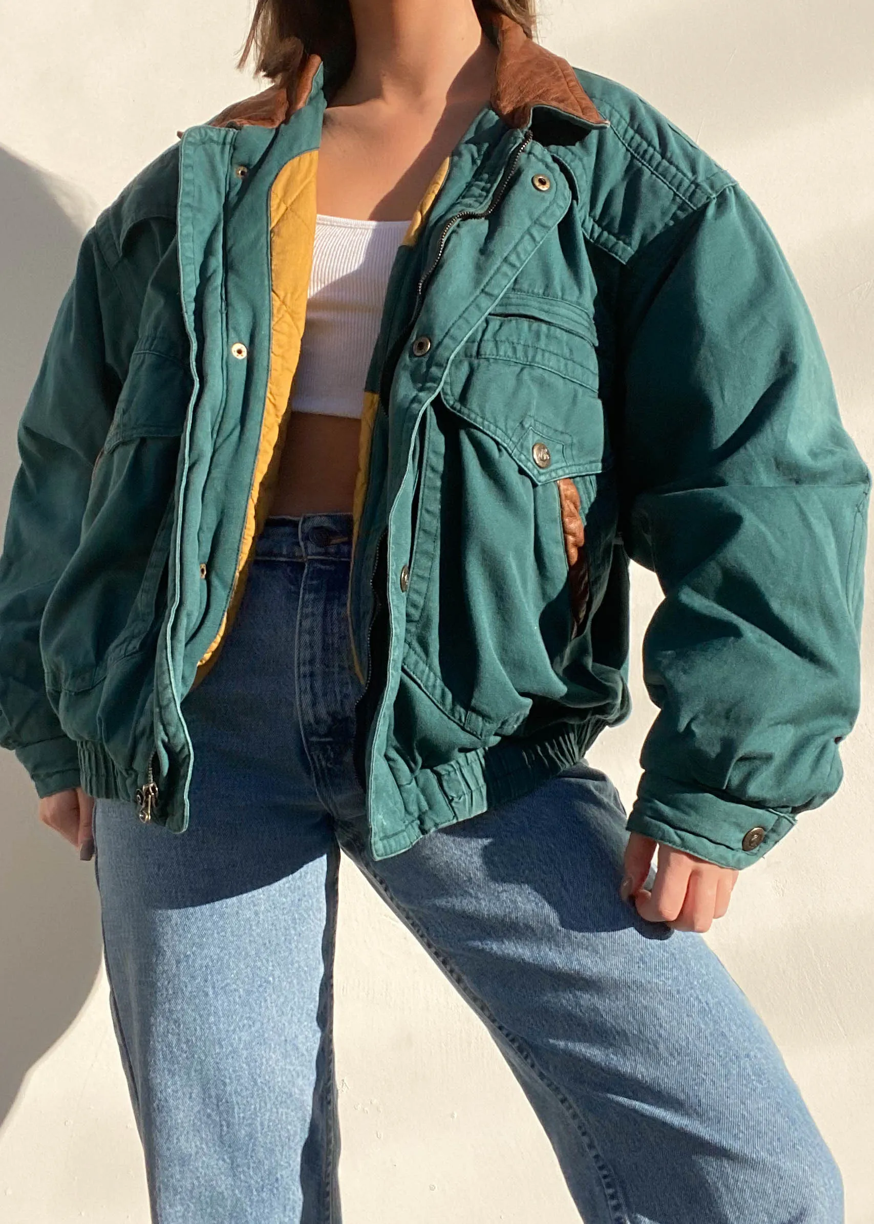 80's Dark Green Bomber Jacket (L)