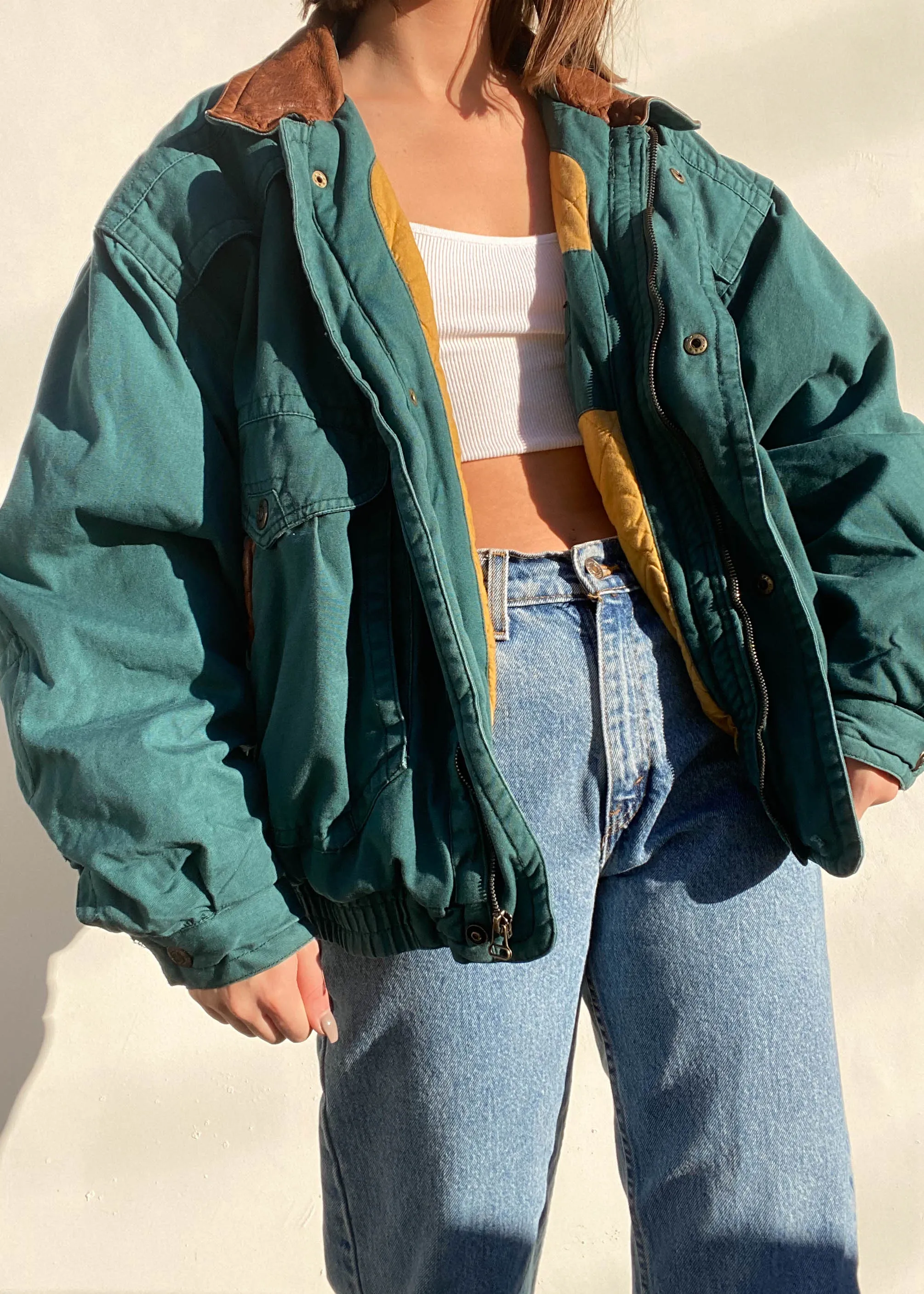 80's Dark Green Bomber Jacket (L)