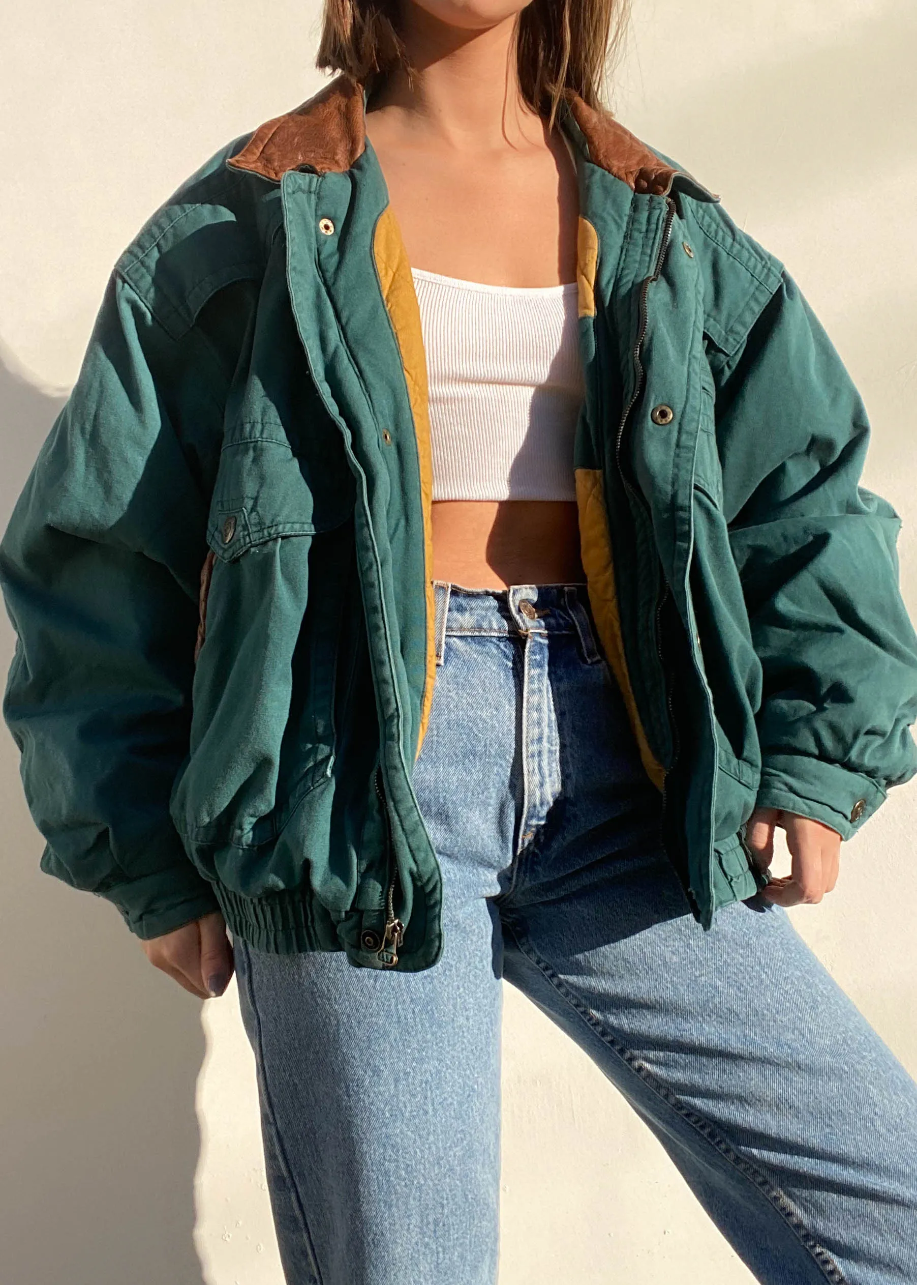 80's Dark Green Bomber Jacket (L)