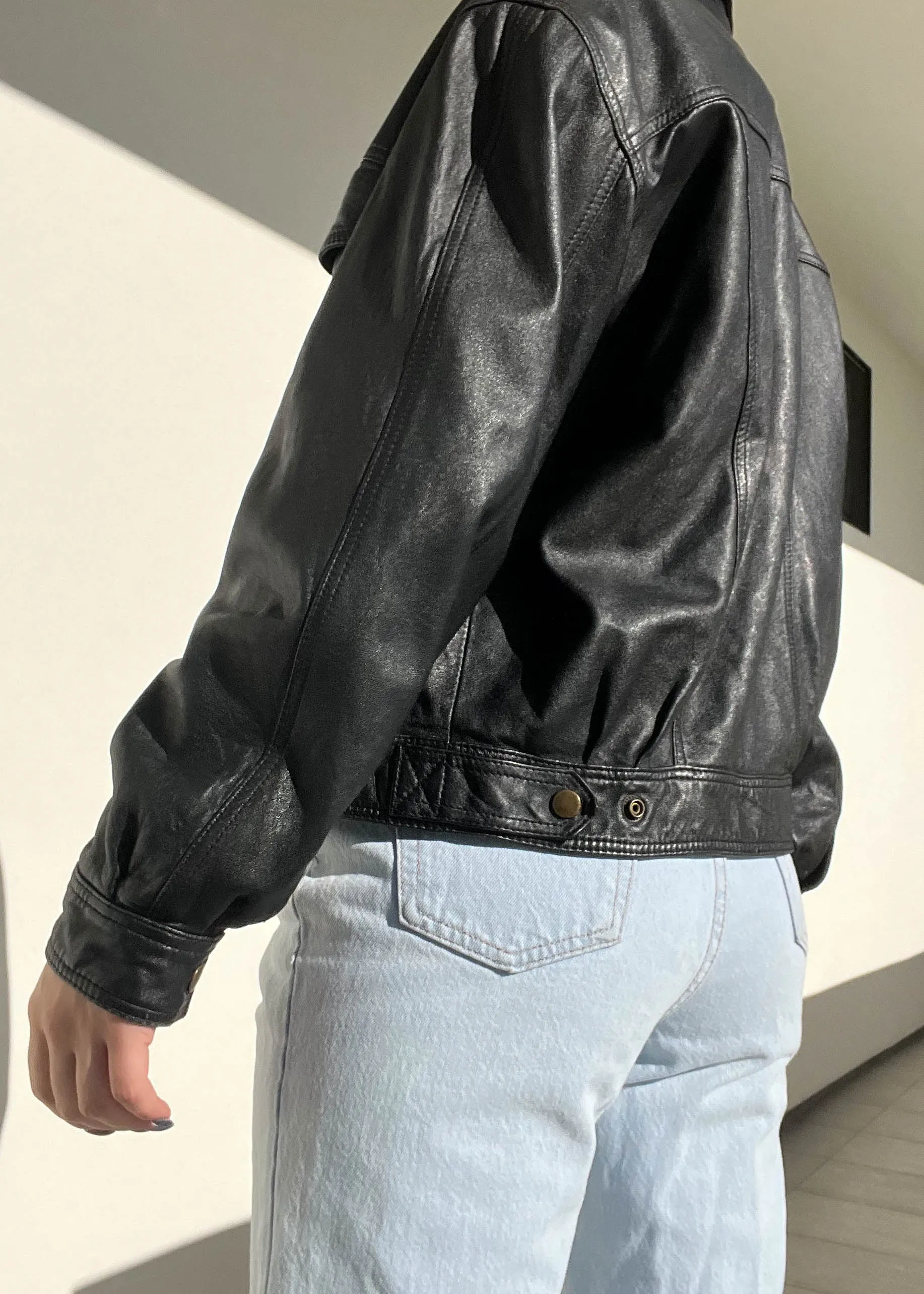 90's Leather Bomber Jacket (S-M)