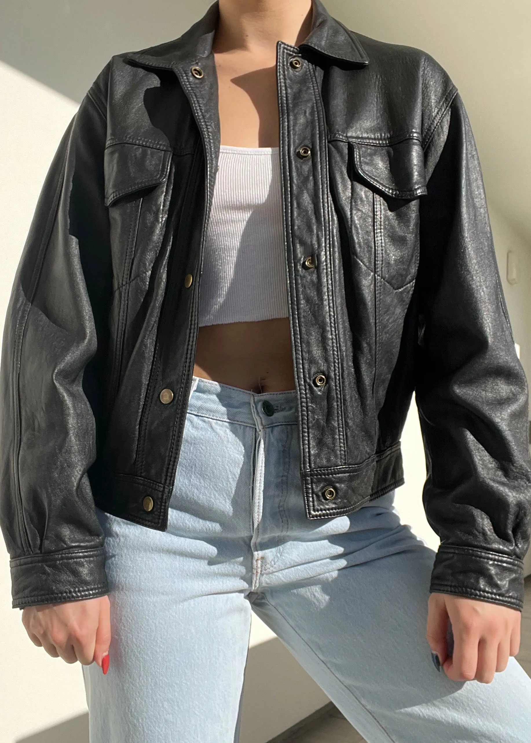 90's Leather Bomber Jacket (S-M)