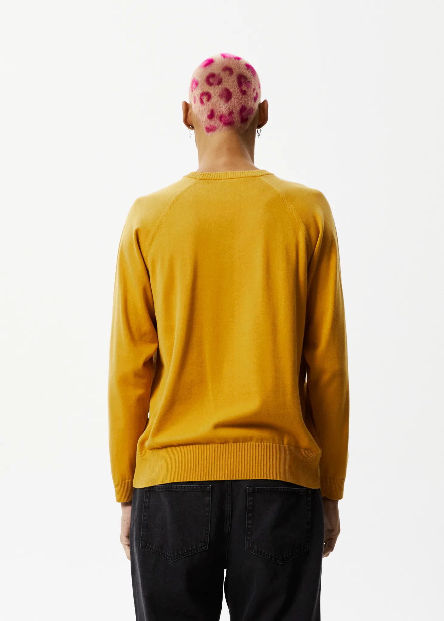 AFENDS Mens Farming - Knitted Crew Neck Jumper - Mustard