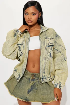 All It Takes Denim Bomber Jacket - Acid Wash