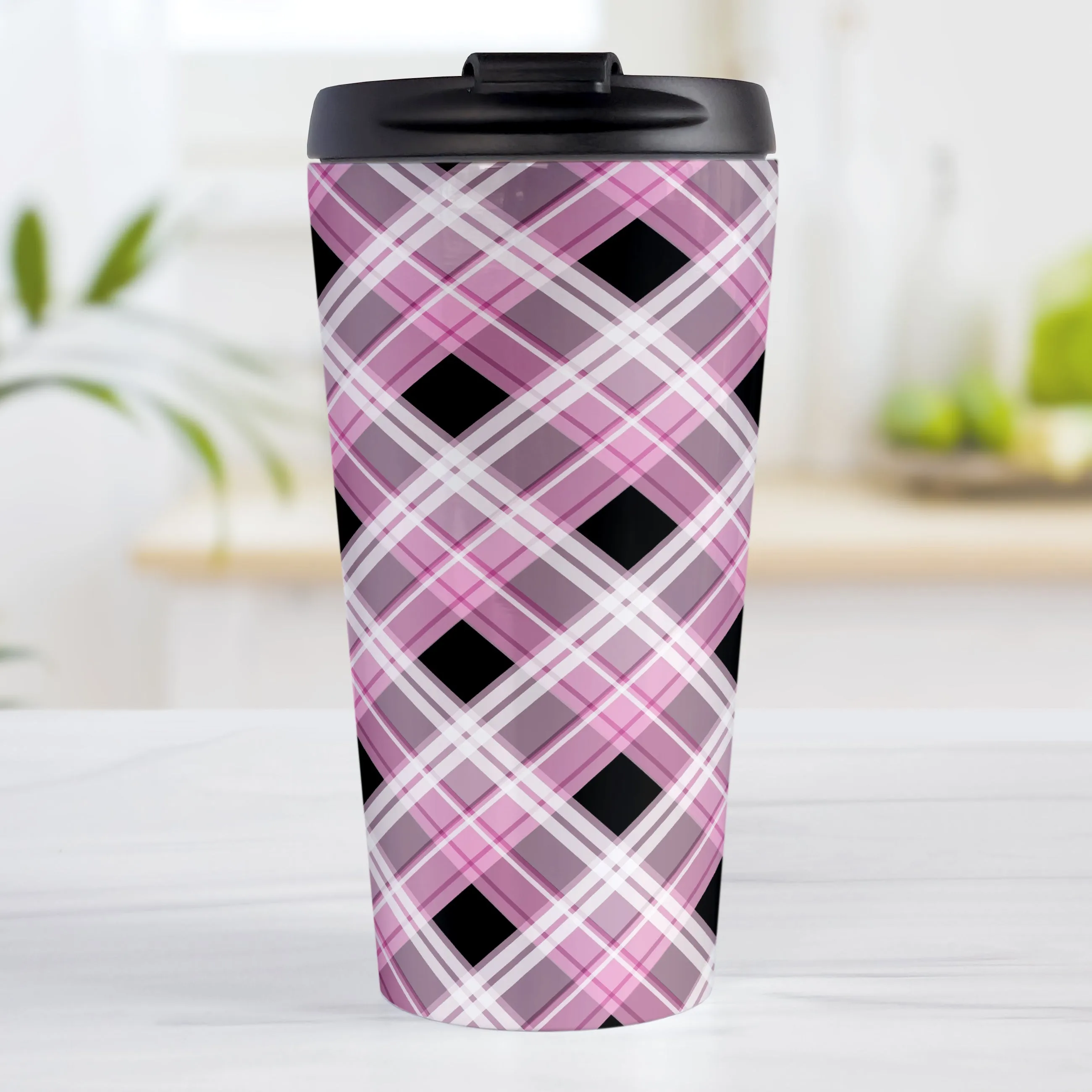 Alternative Pink Plaid Travel Mug