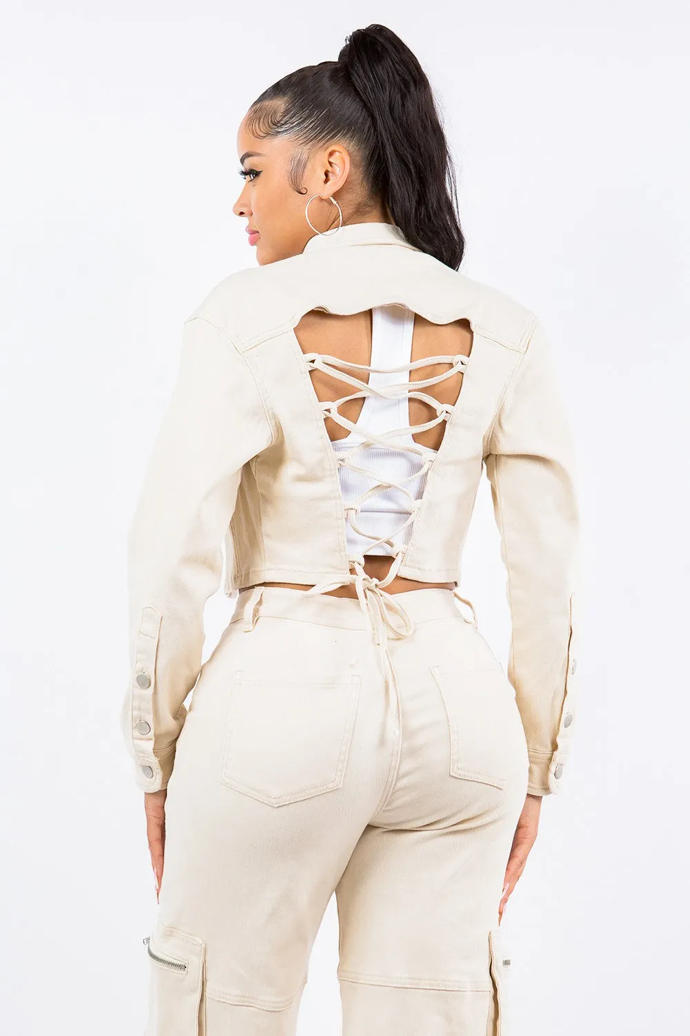 American Bazi Laced Back Cropped Jacket