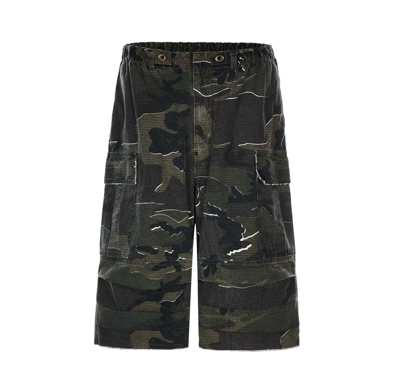 American Style Washed Camouflage Loose Men's Cargo Shorts Street Niche Workwear Pocket Design Male Trousers 24E1035