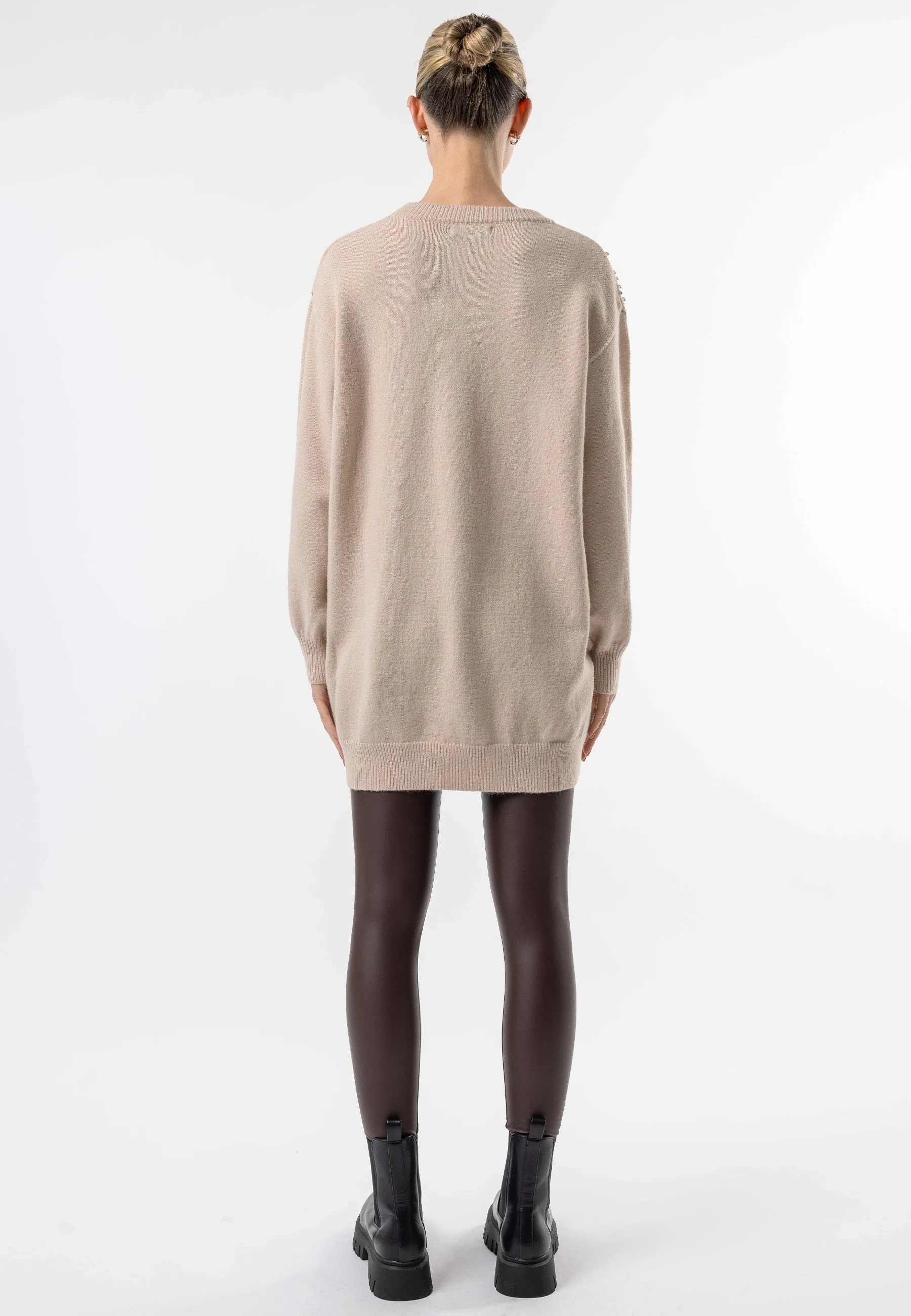 Angeleye Apricot Long Knit Jumper With Gold Sequin Detail