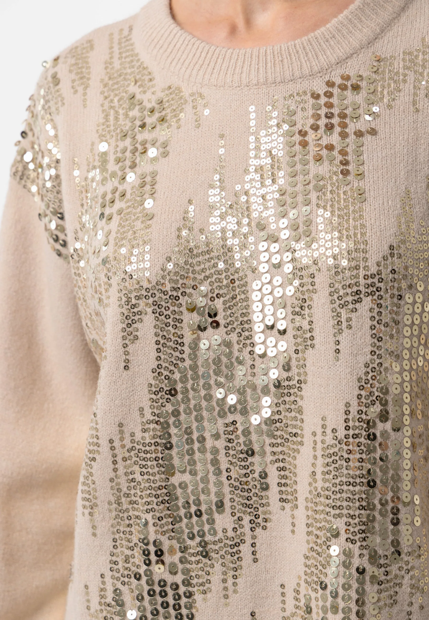 Angeleye Apricot Long Knit Jumper With Gold Sequin Detail