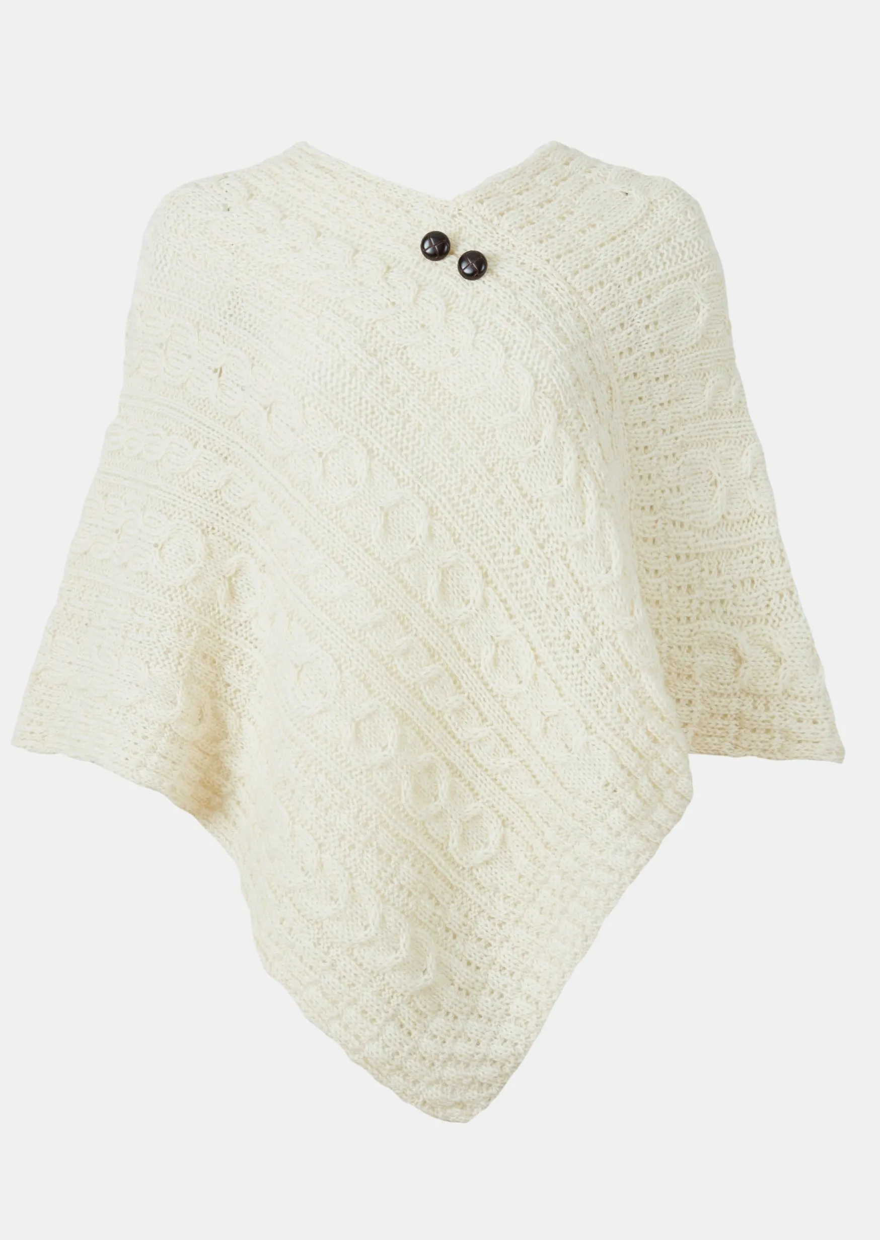 Aran Cable Knit Wool Poncho | Natural