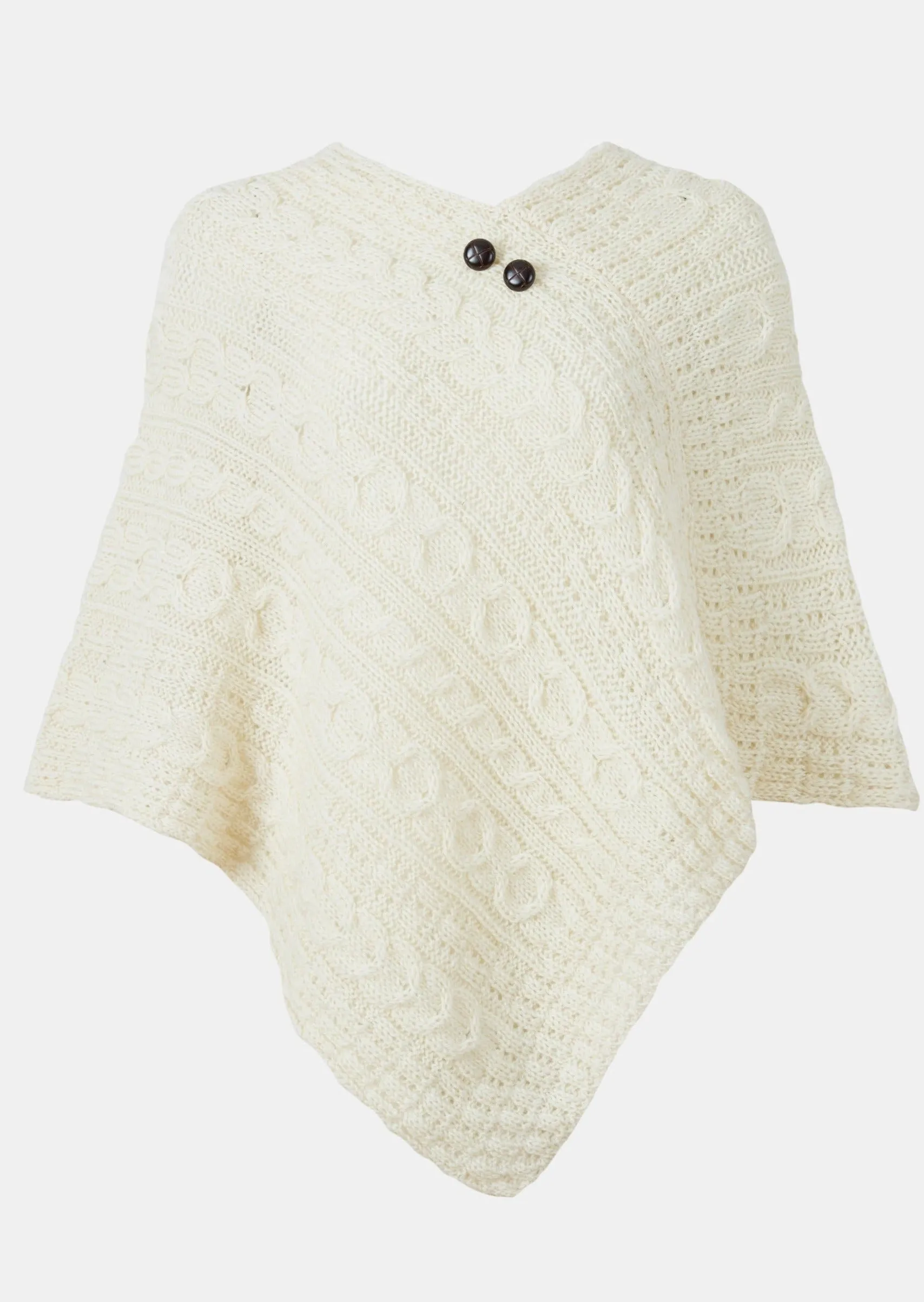 Aran Cable Knit Wool Poncho | Natural