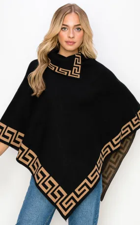 AV459 Abstract Pattern Accent Fold-over collar Poncho