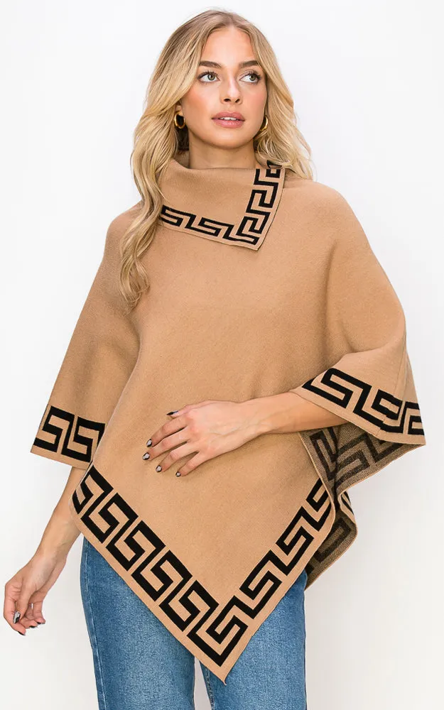 AV459 Abstract Pattern Accent Fold-over collar Poncho