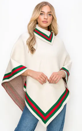 AV460 Stripe Pattern Accent Fold-over collar Poncho