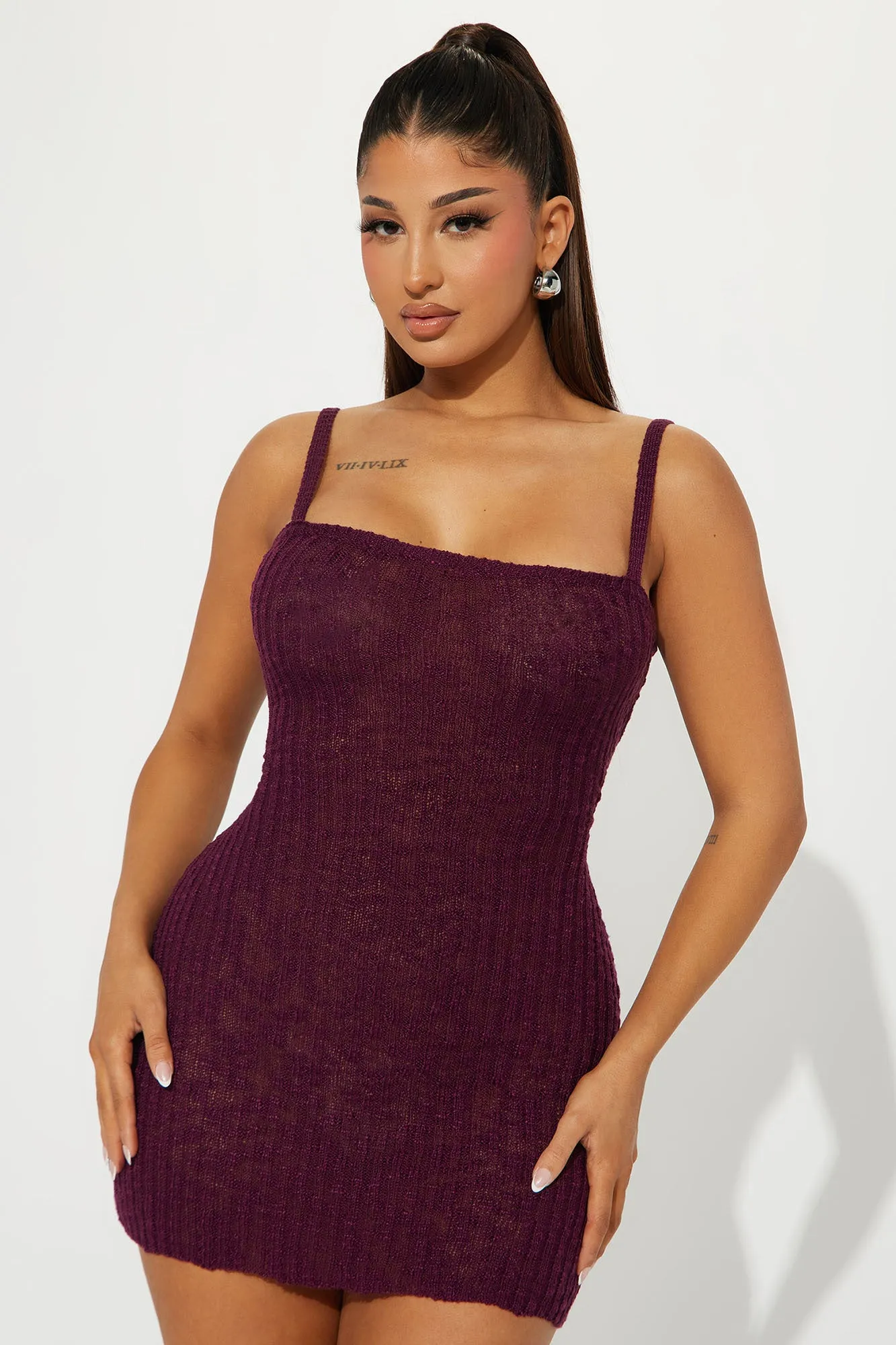 Ava Knit Mini Dress - Eggplant