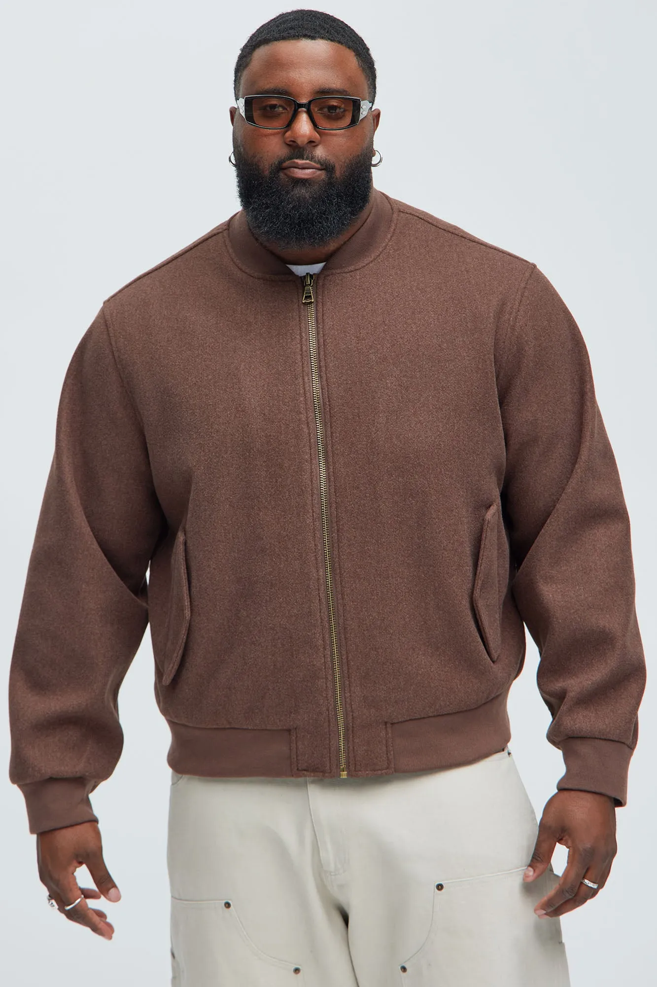 Avery Textured Bomber Jacket - Brown