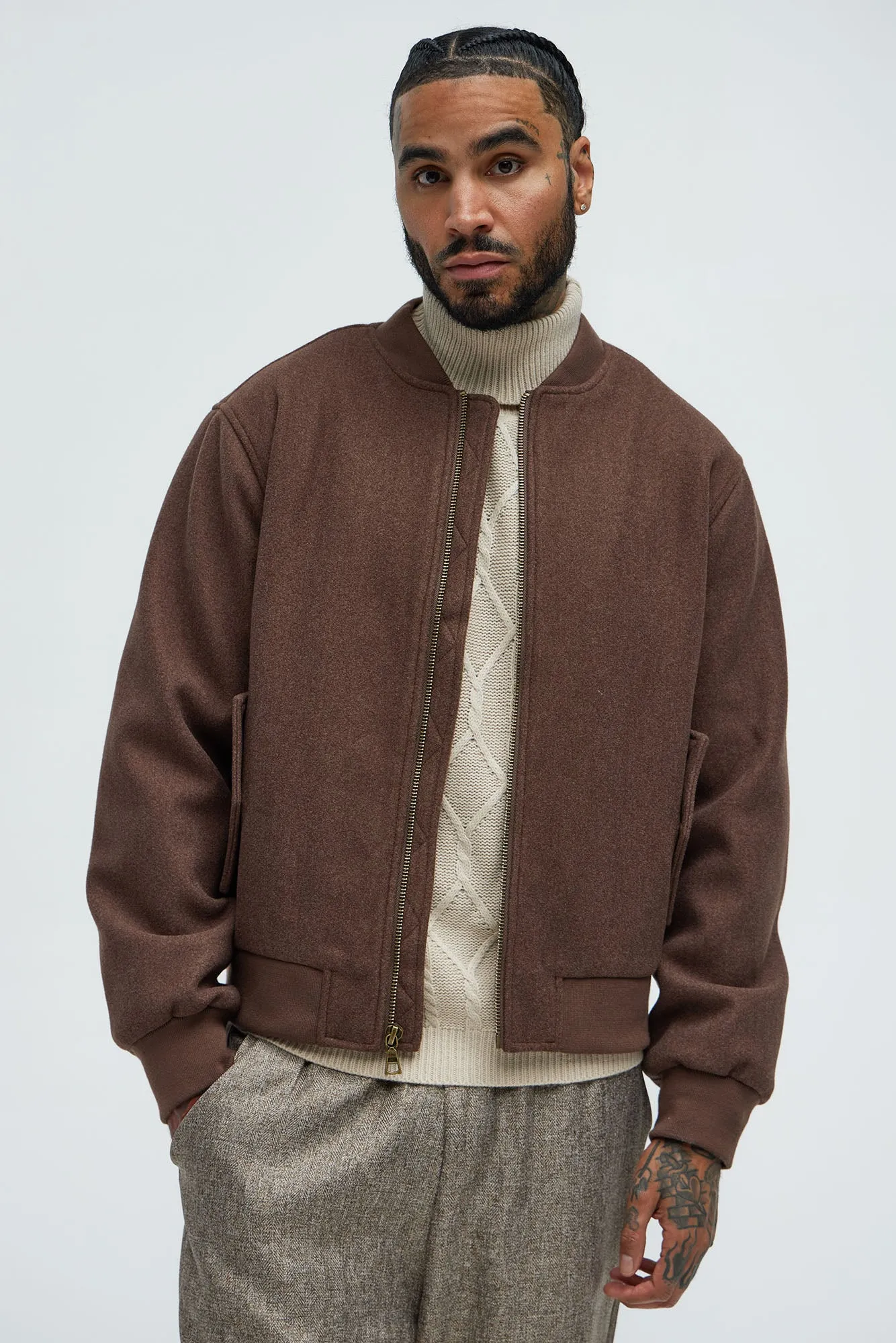 Avery Textured Bomber Jacket - Brown