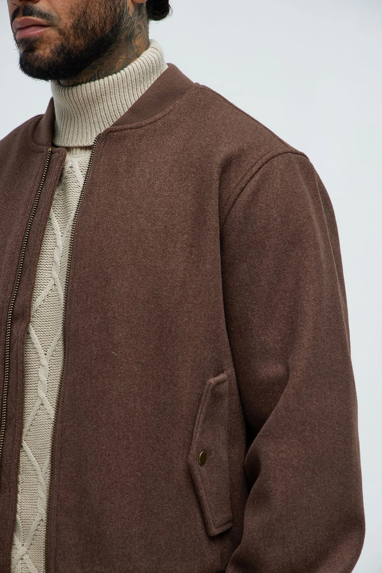 Avery Textured Bomber Jacket - Brown