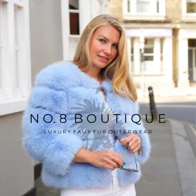 Baby Blue Faux Fur Classic 5 Row Jacket