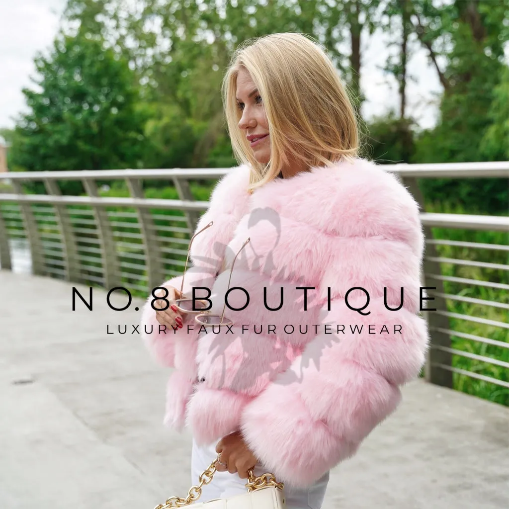 Baby Pink Faux Fur Jacket With 5 Rows