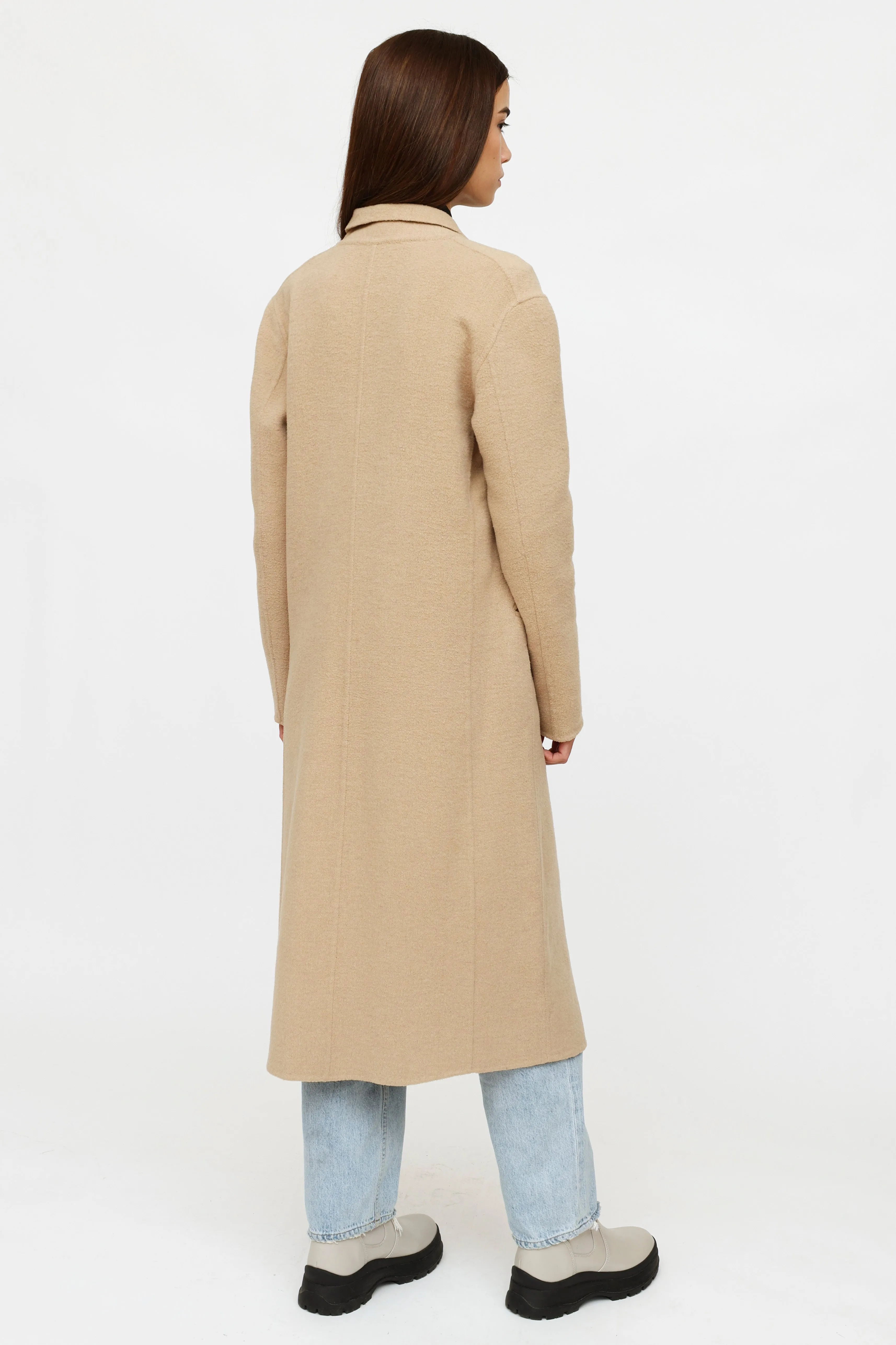 Beige Wool Peak Lapel Coat