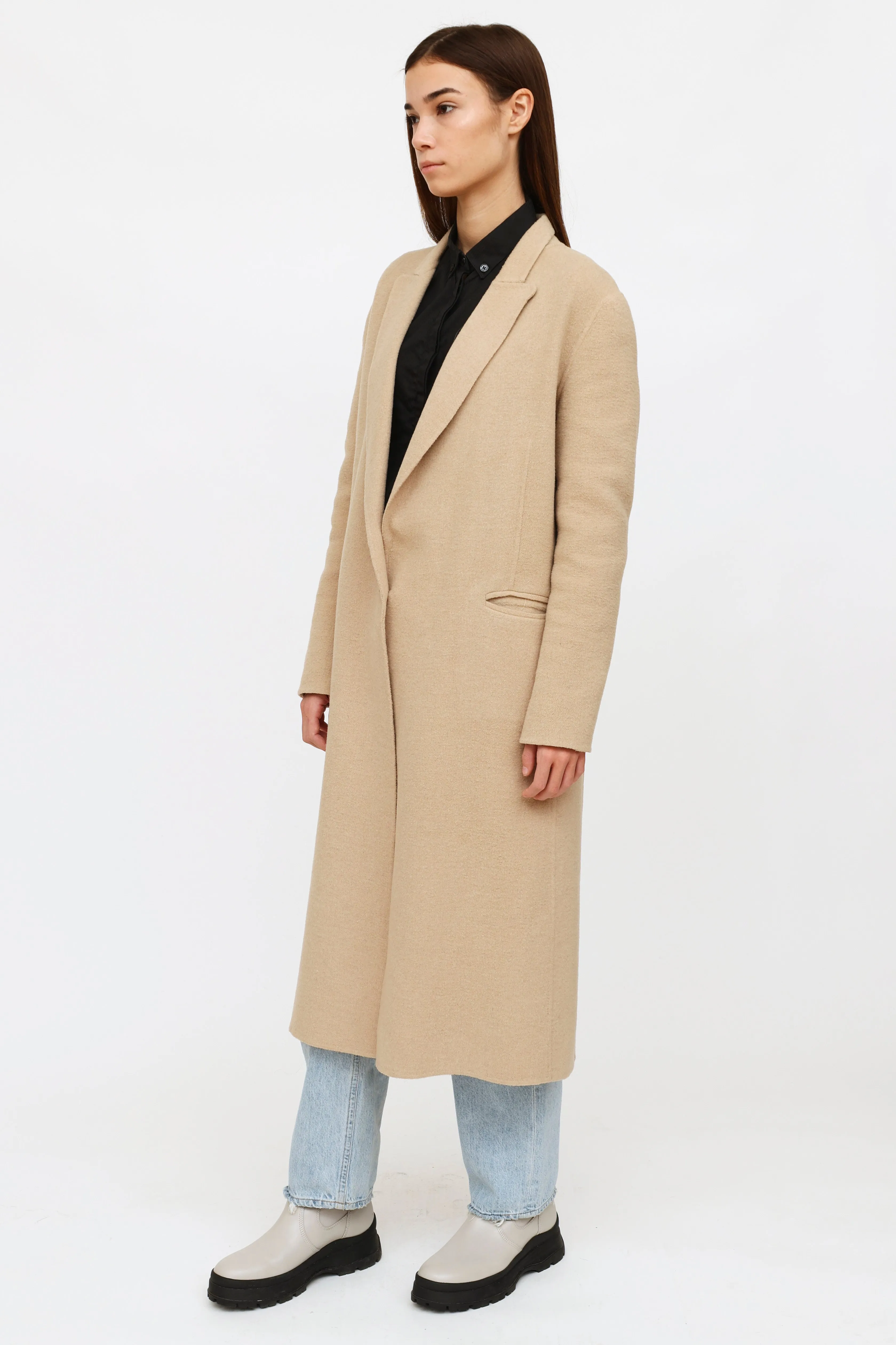 Beige Wool Peak Lapel Coat