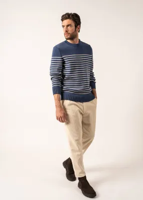 Binic striped sailor jumper - with contrasting elbow patches (JEAN/ECRU/MARINE)