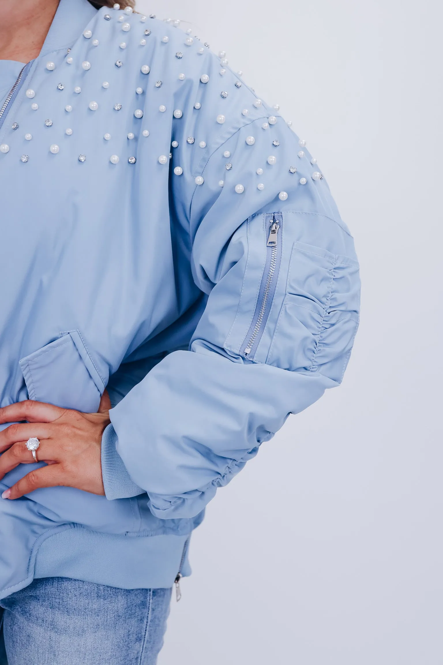 Bismarck Bejeweled Bomber Jacket - Blue