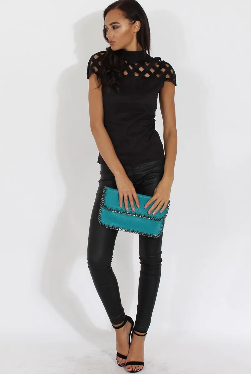 Black Cage High Neck Suede Top - Lizzie