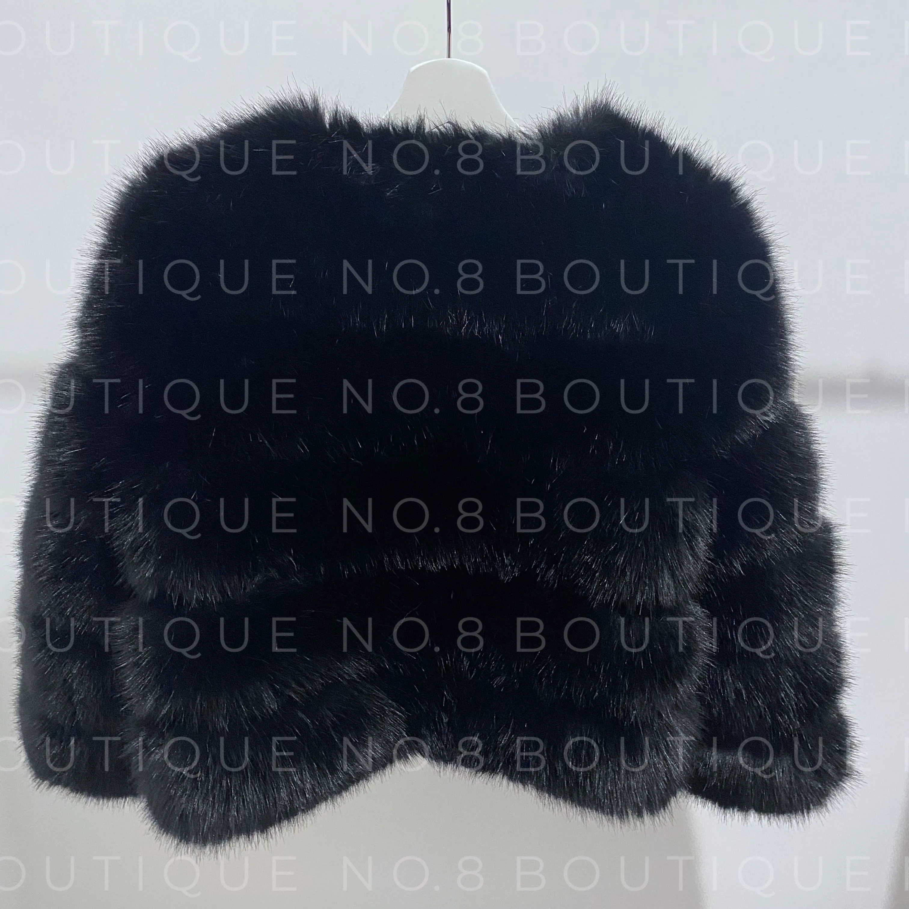 Black Faux Fur Jacket With 5 Rows