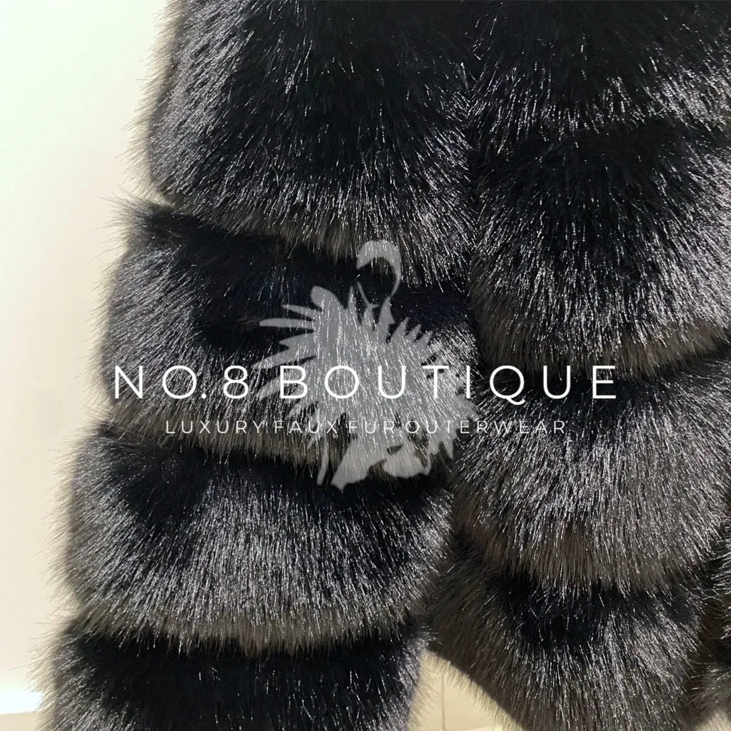 Black Faux Fur Jacket With 5 Rows