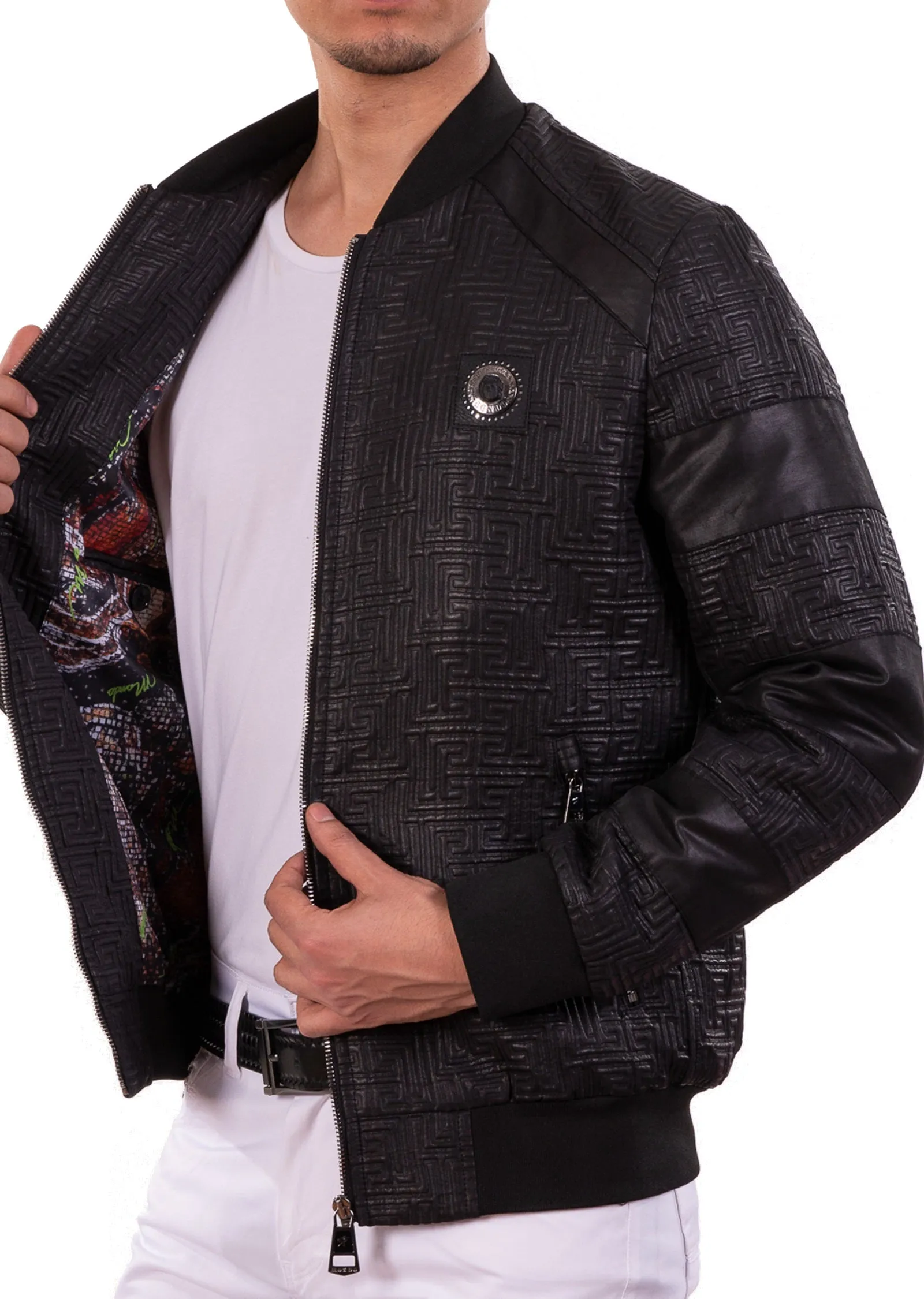 Black Meander Bomber Jacquard Jacket