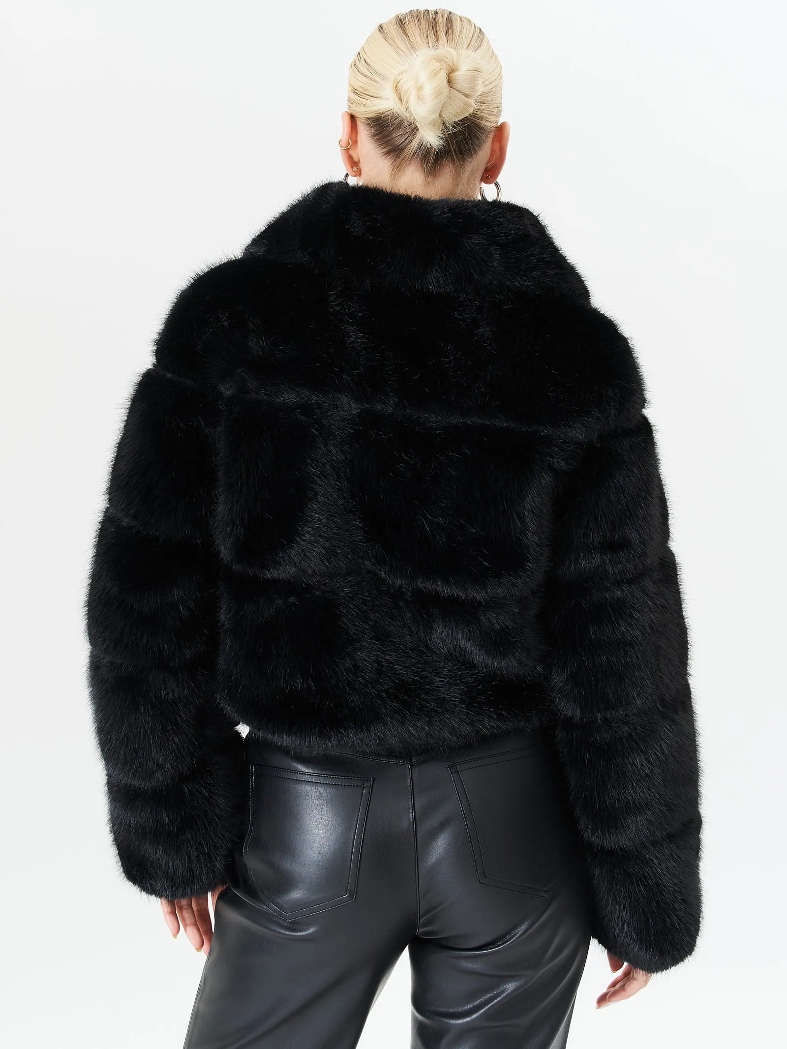 Black Panel Faux Fur Cropped Jacket