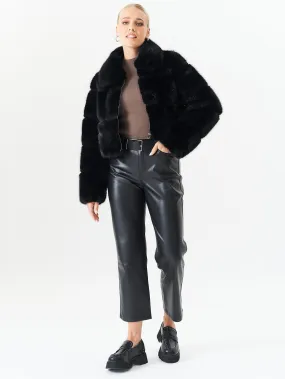 Black Panel Faux Fur Cropped Jacket