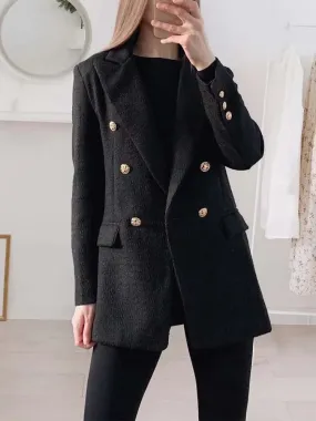 Blazer Women 2023 Autumn Suits Metal Double Breasted Woolen Blazers Coat