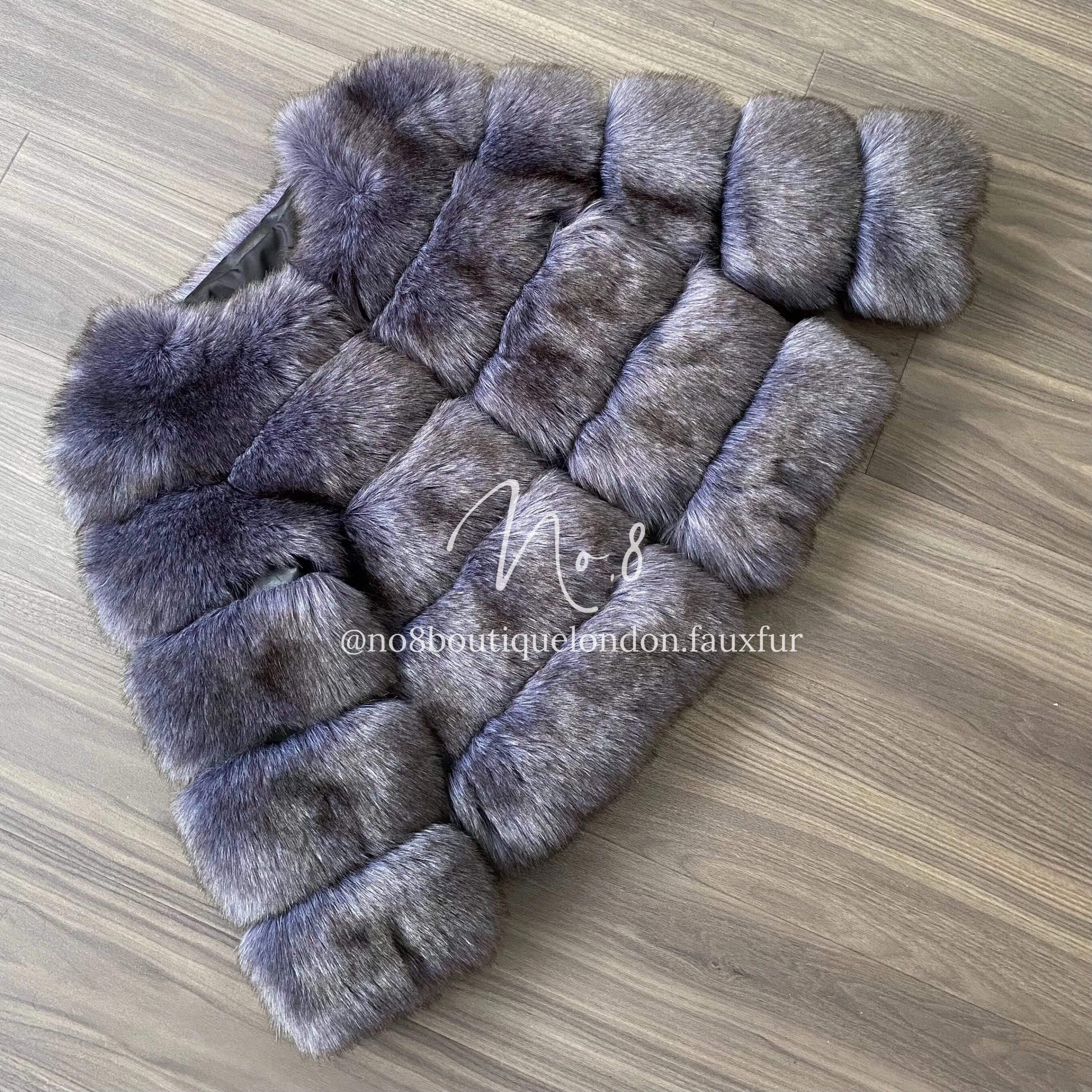 Blue Grey Faux Fur Jacket With 5 Rows