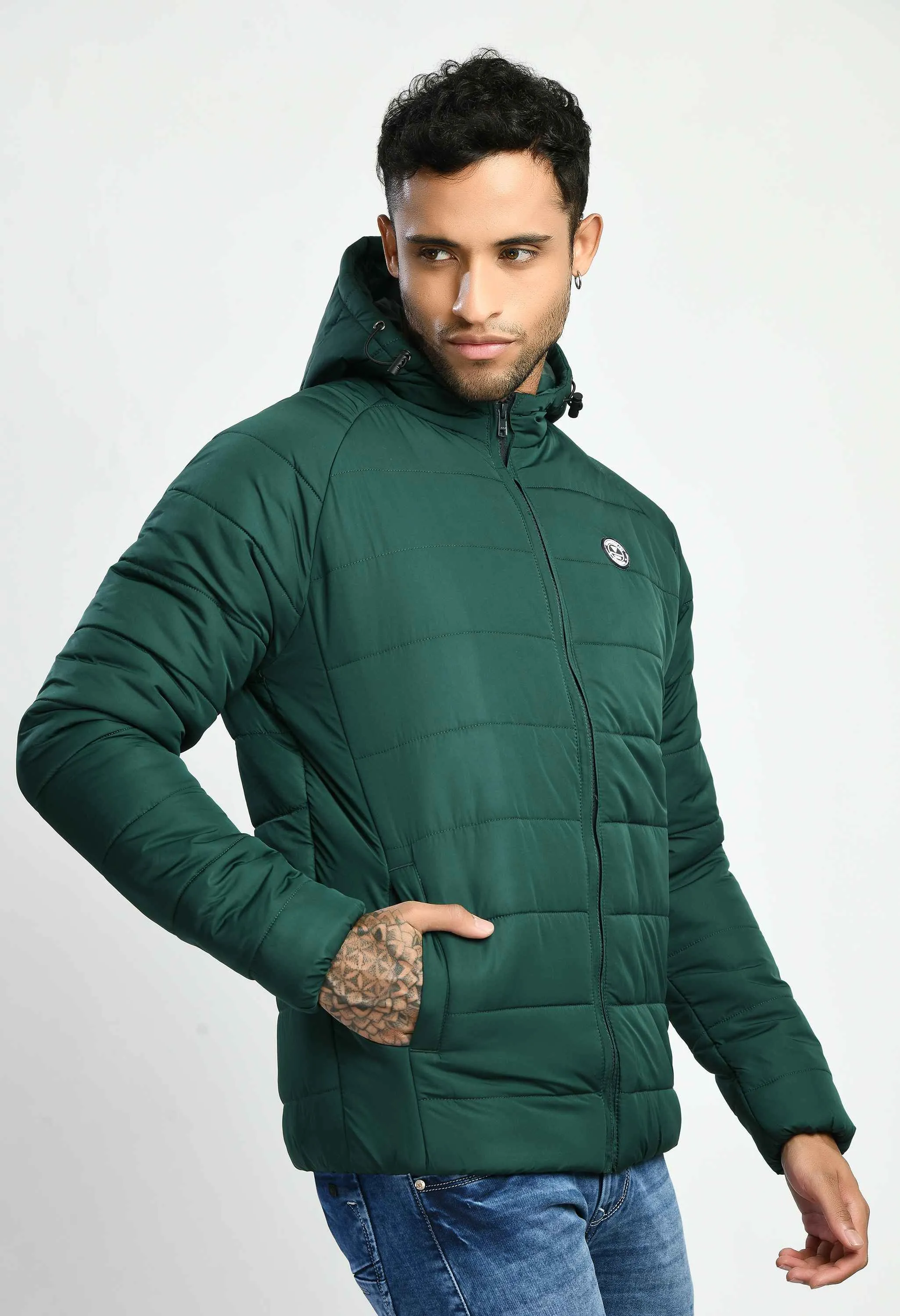 Bottle Green Hood Bomber Jacket