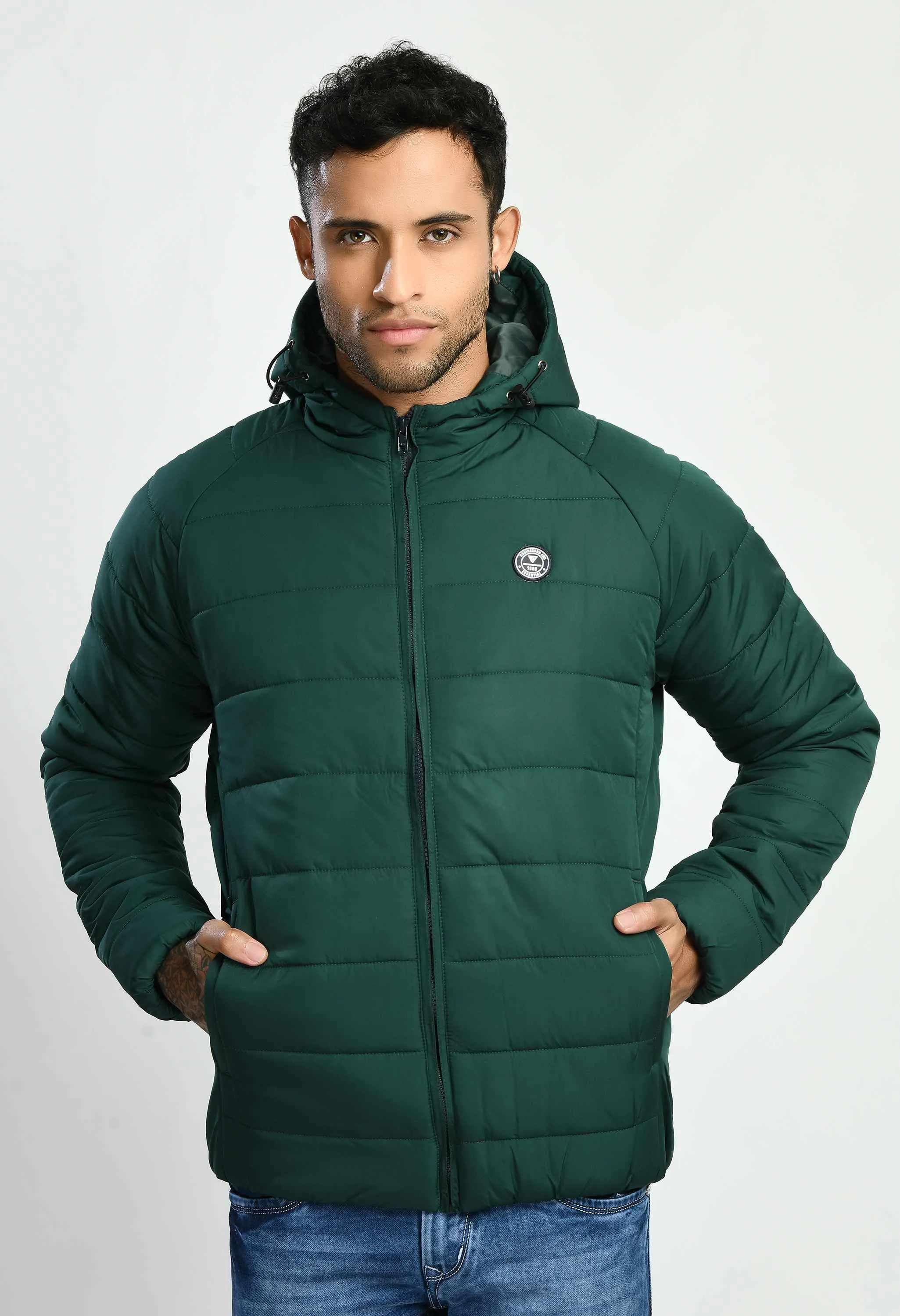 Bottle Green Hood Bomber Jacket