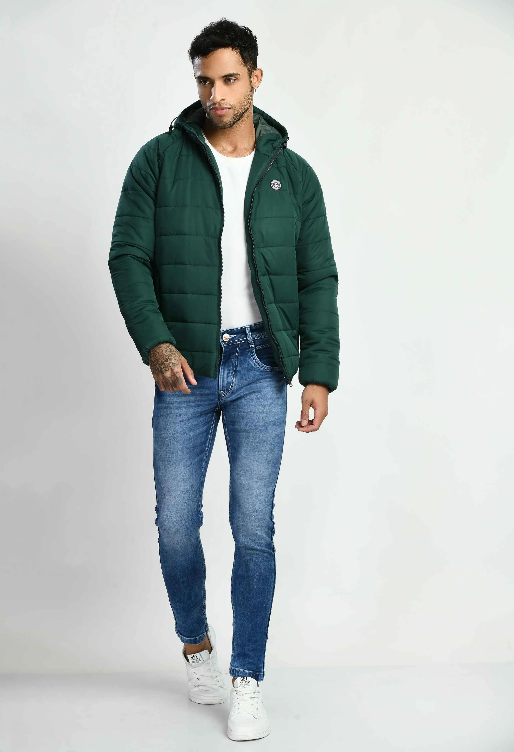 Bottle Green Hood Bomber Jacket