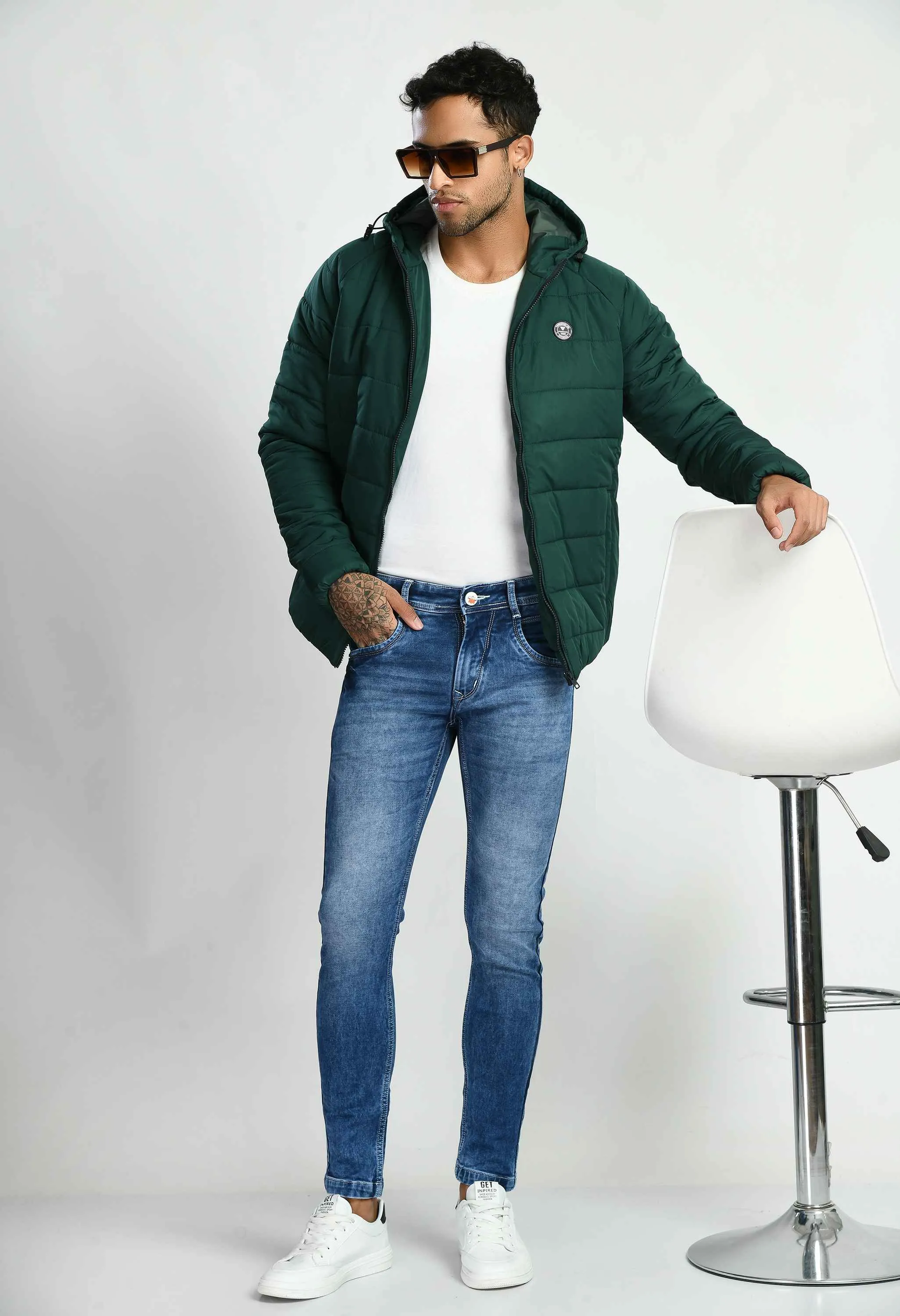 Bottle Green Hood Bomber Jacket