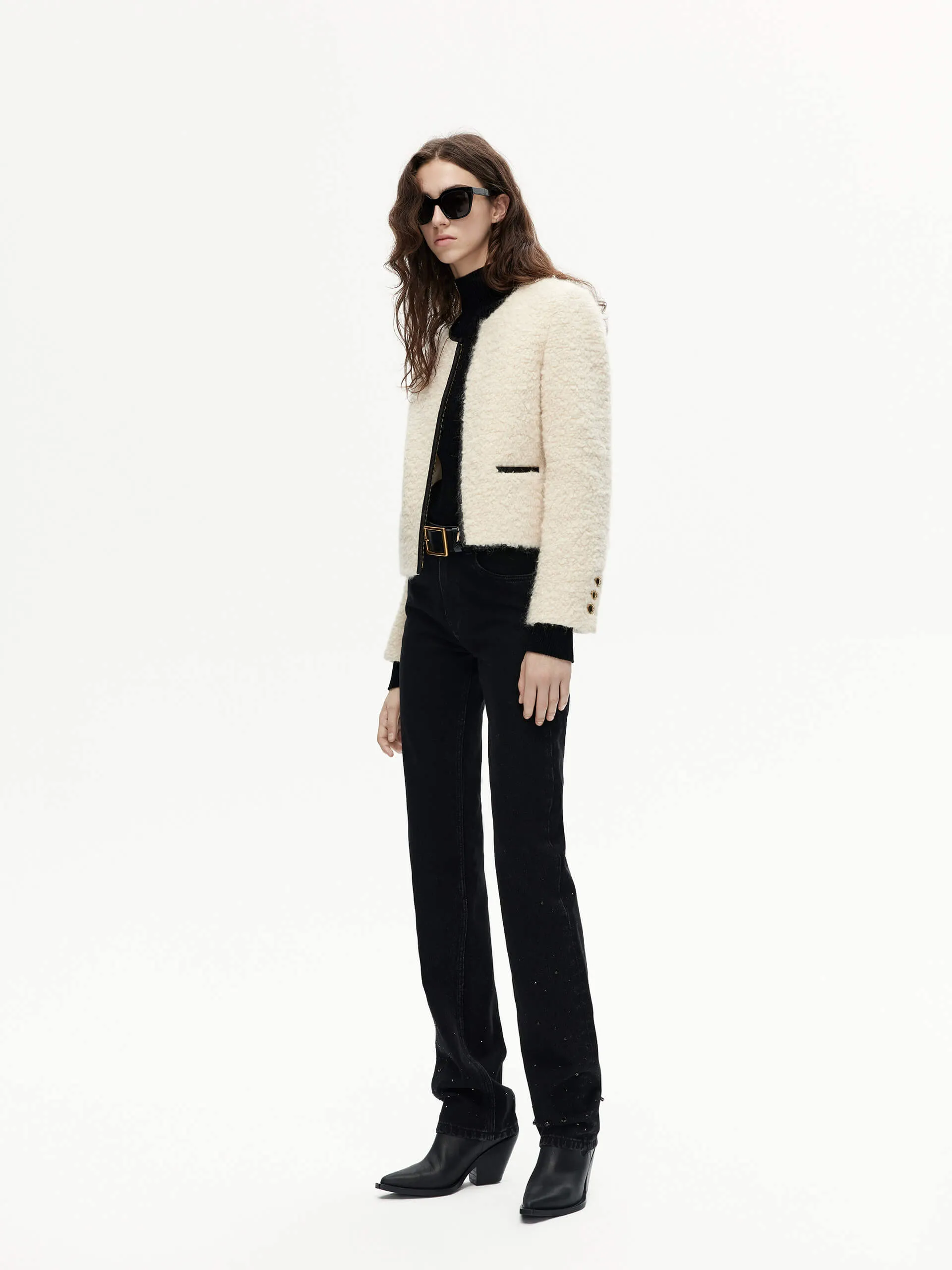 Boucle Textured Cropped Jacket