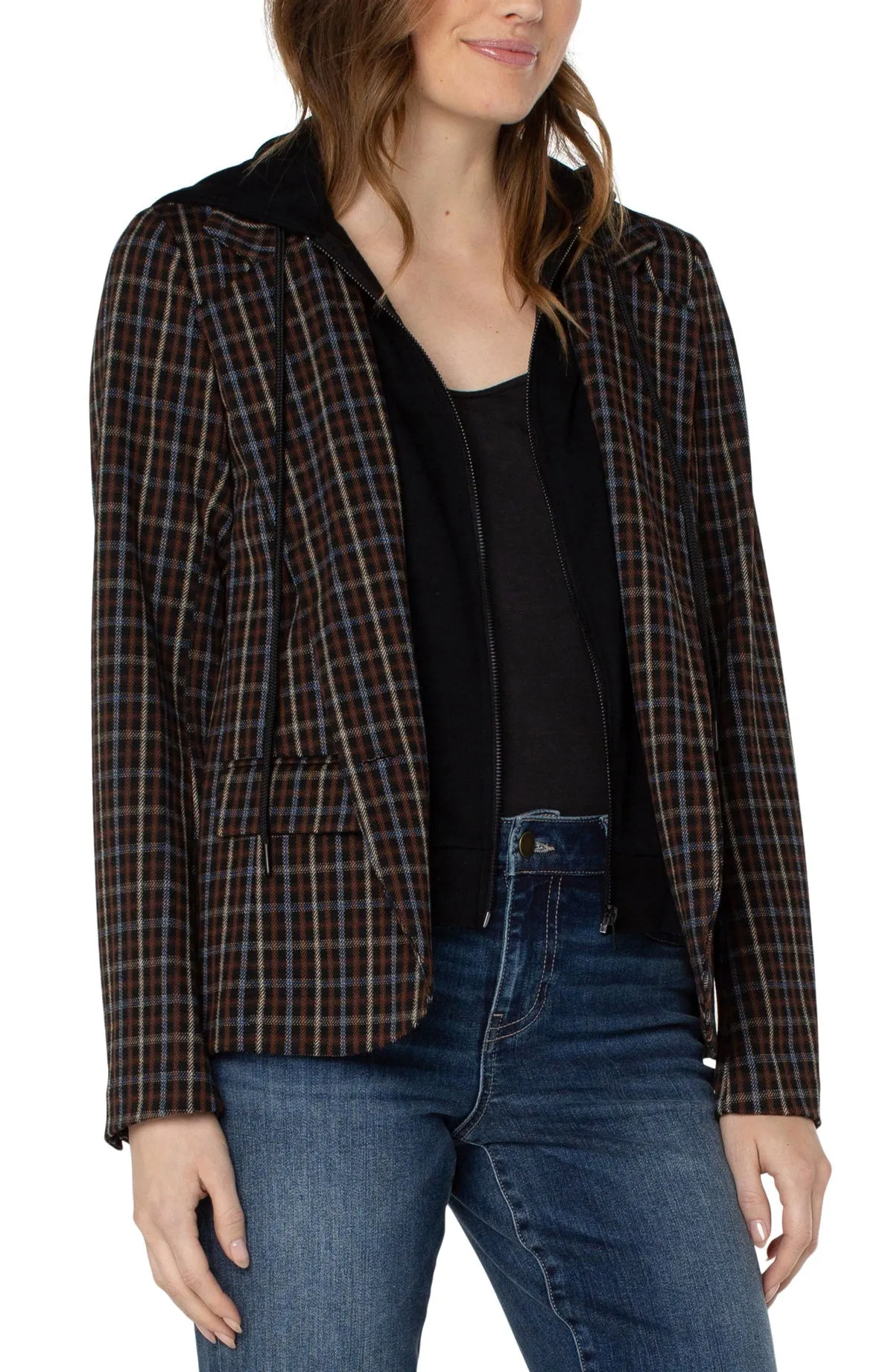 Boyfriend Blazer w/ Removable Hood - Brown Tan Blue