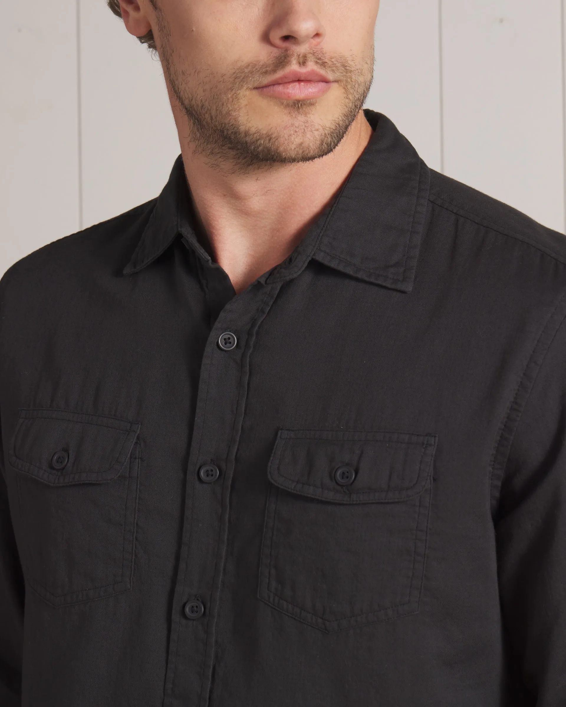 Brando Lightweight Double Cloth Shirt - Washed Black