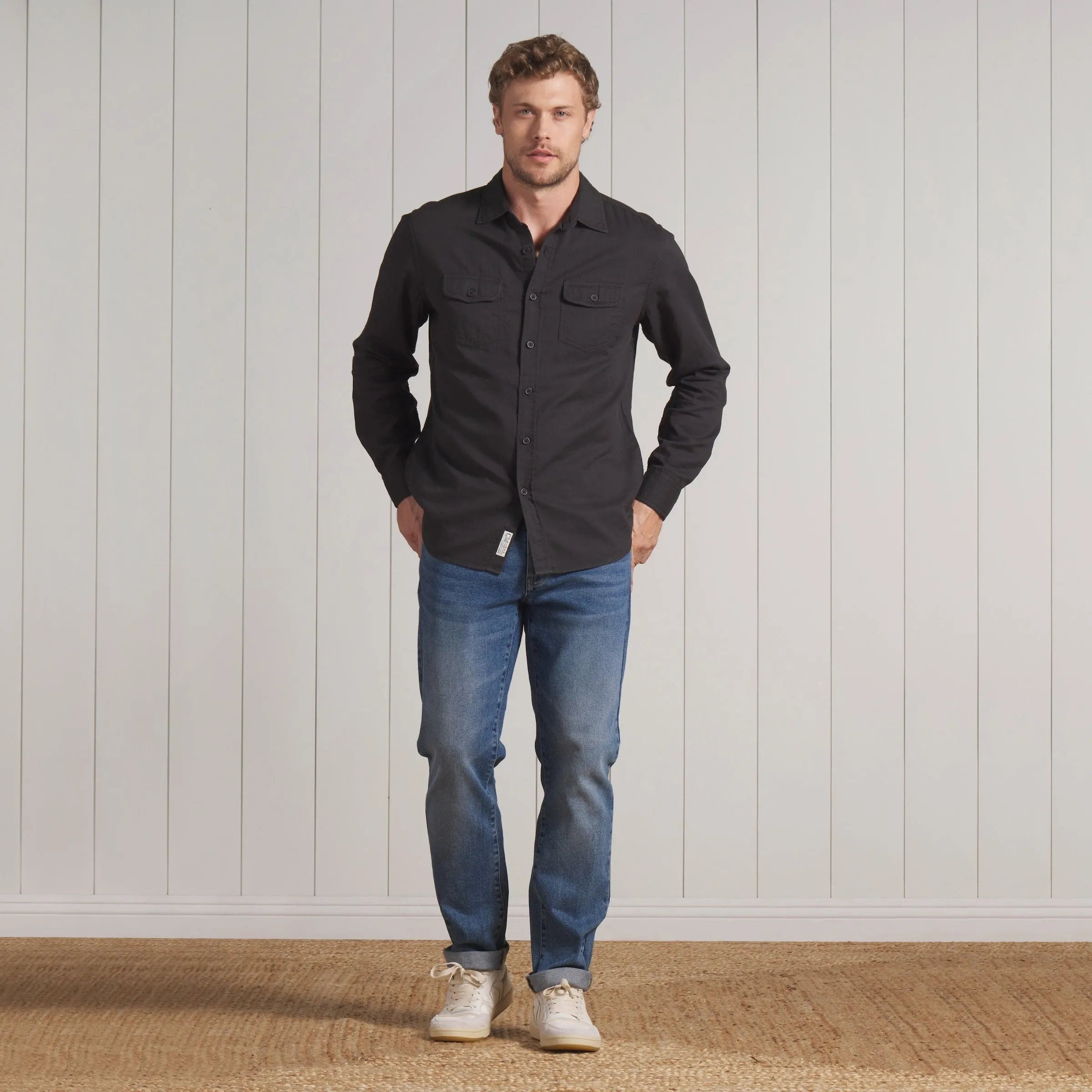 Brando Lightweight Double Cloth Shirt - Washed Black