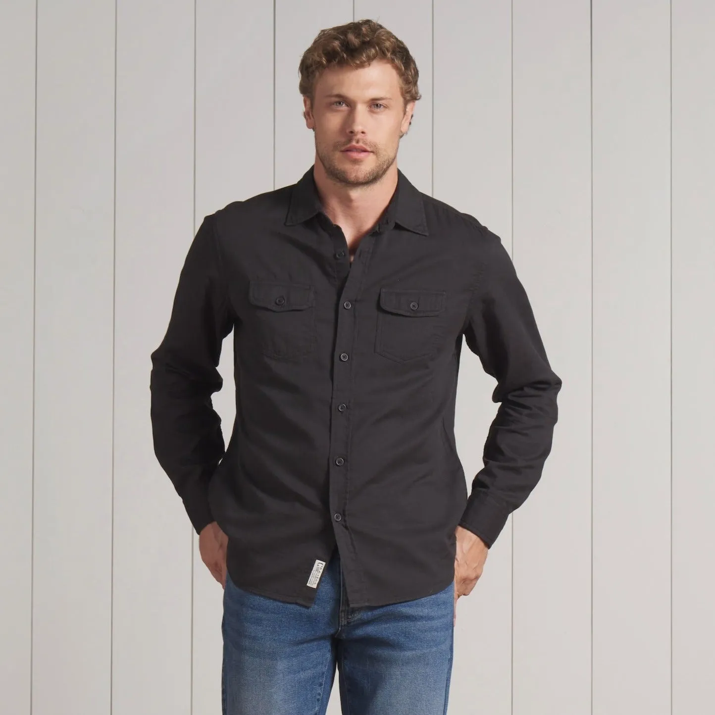 Brando Lightweight Double Cloth Shirt - Washed Black