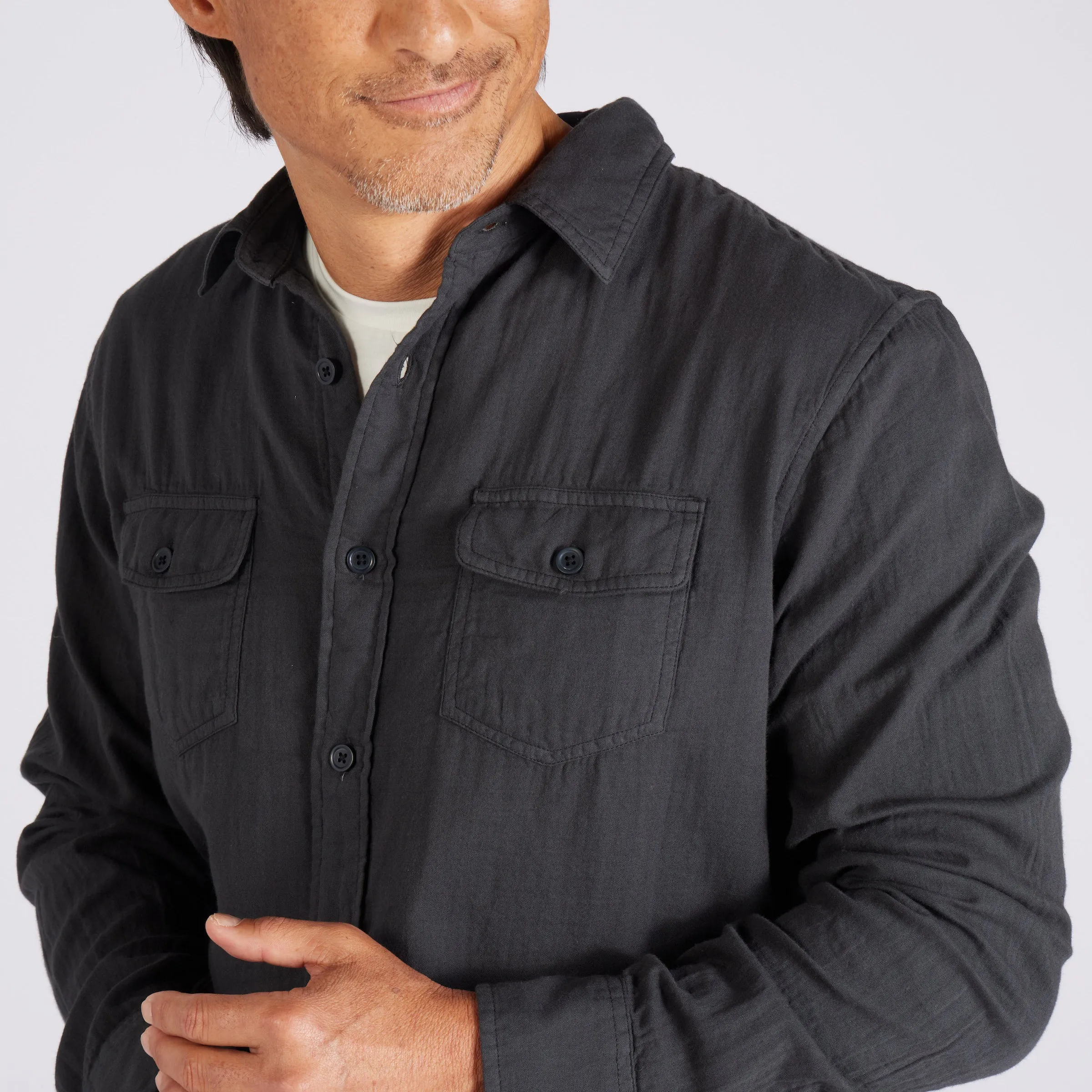 Brando Lightweight Double Cloth Shirt - Washed Black