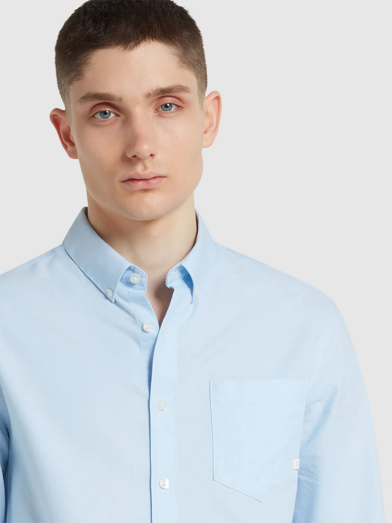 Brewer Casual Fit Organic Cotton Long Sleeve Shirt In Sky Blue